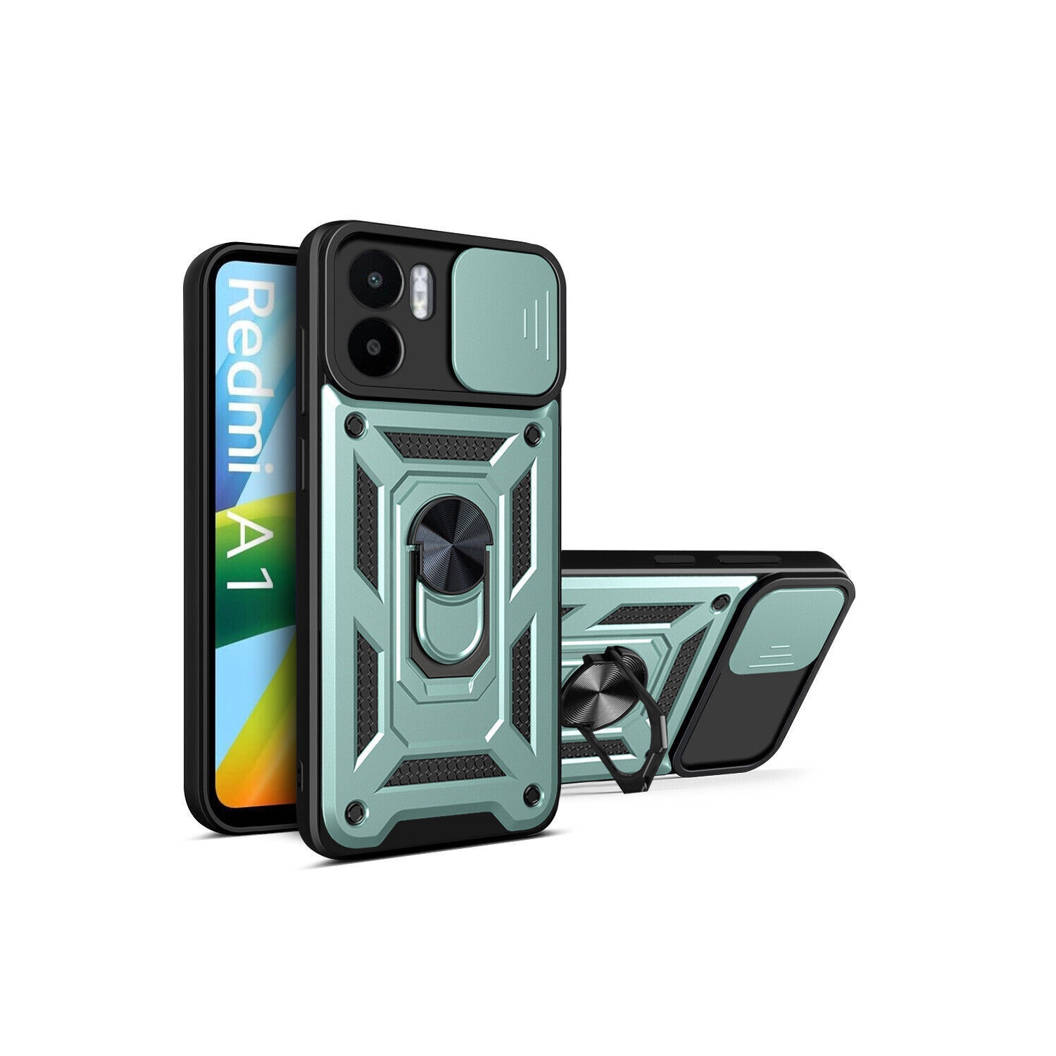 [CS] Hybrid Magnetic Hard Kickstand Case Cover with Ring Holder for Motorola Moto Edge 2024, Midnight Green