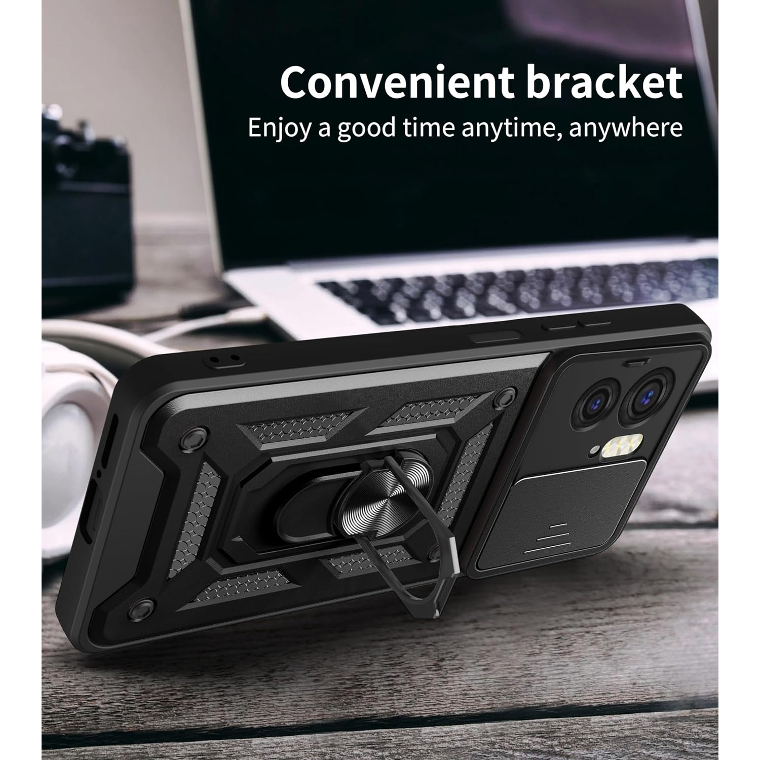 [CS] Hybrid Magnetic Hard Kickstand Case Cover with Ring Holder for Motorola Moto Edge 2024, Midnight Green