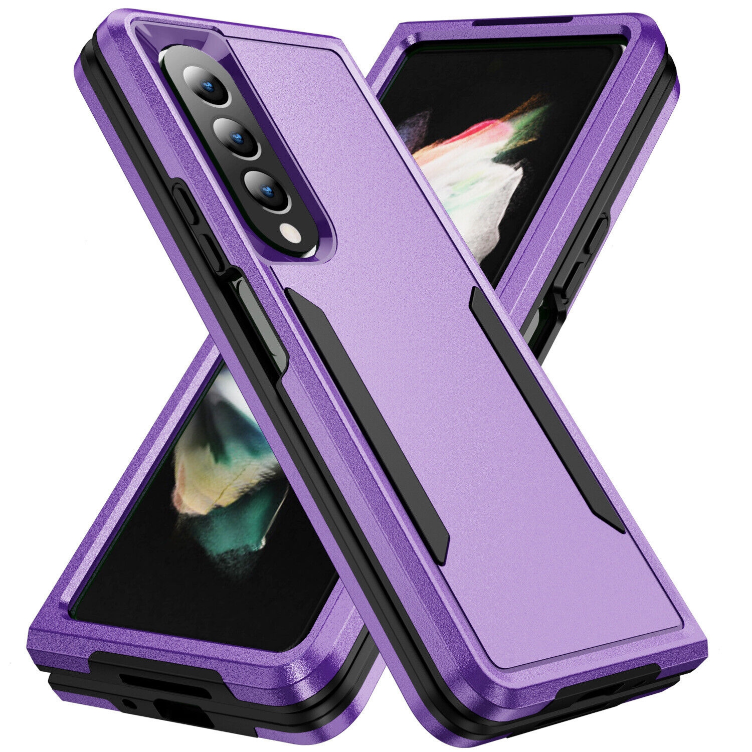 [CS] Dual Layers Heavy Duty Rubber Armor Bumper Hard Case Cover for Samsung Galaxy Z Fold 6, Purple
