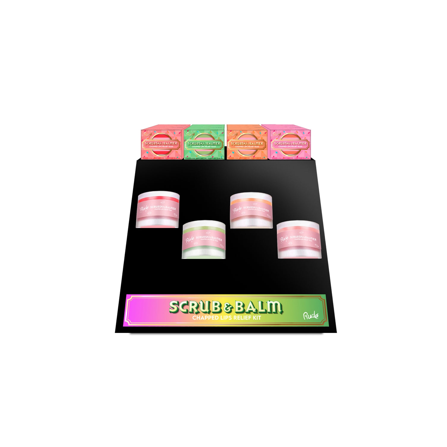 RUDE Scrubski & Balmer Lip Exfoliator Display Set, 32pcs