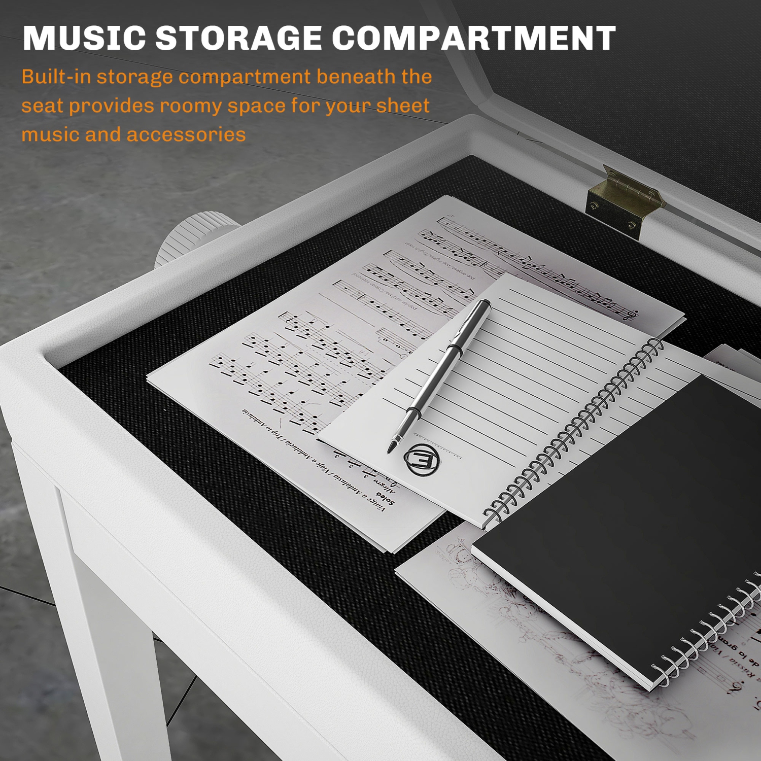 Banc de piano à hauteur réglable de HOMCOM avec rembourrage épais et doux en polyuréthane, banc pour clavier avec rangement suffisant pour la