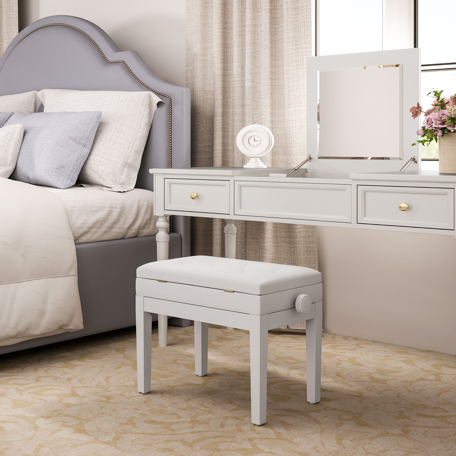 Banc de piano à hauteur réglable de HOMCOM avec rembourrage épais et doux en polyuréthane, banc pour clavier avec rangement suffisant pour la