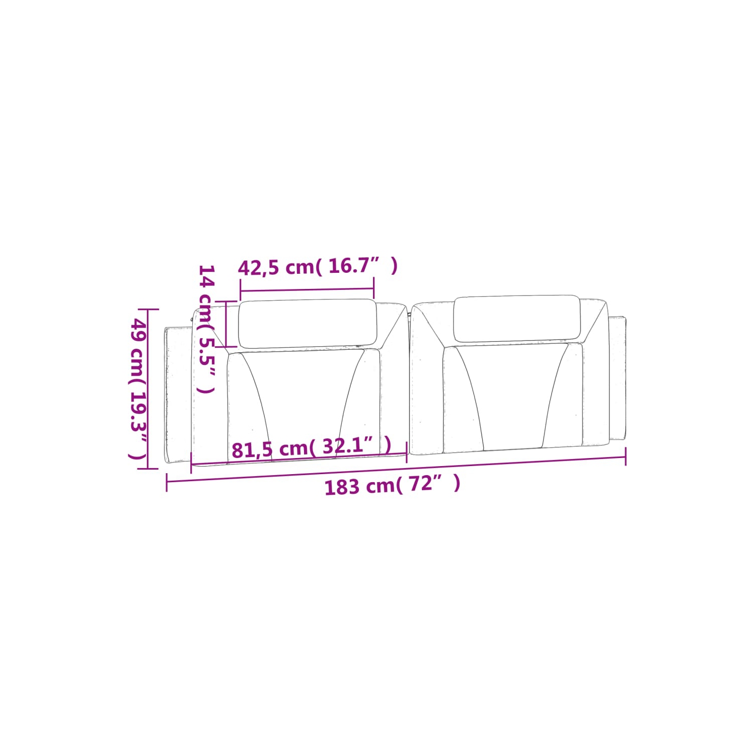 vidaXL Headboard Cushion "Viana" Black and White 183 cm Faux Leather