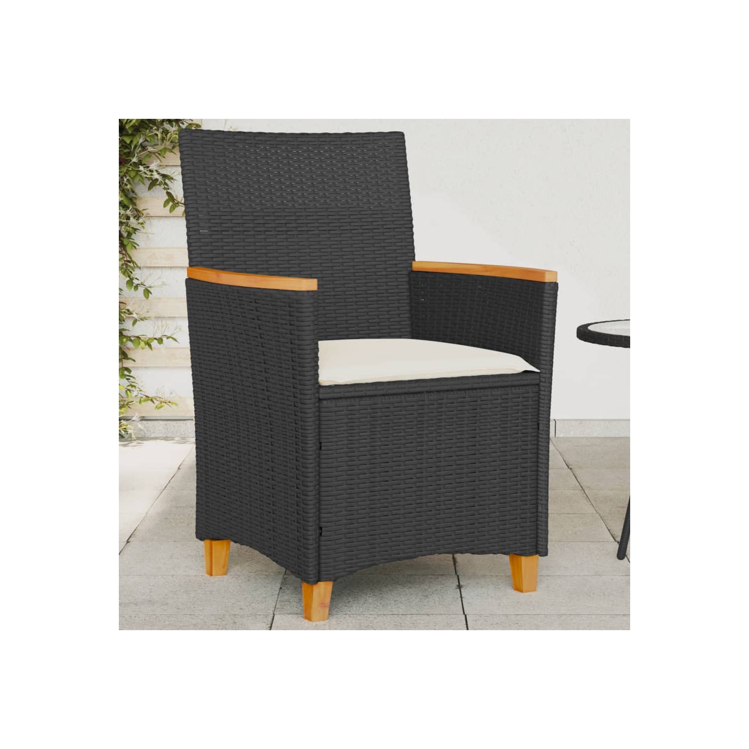 Chaises de jardin vidaXL avec coussins 2 pièces en poly rotin noir et bois massif