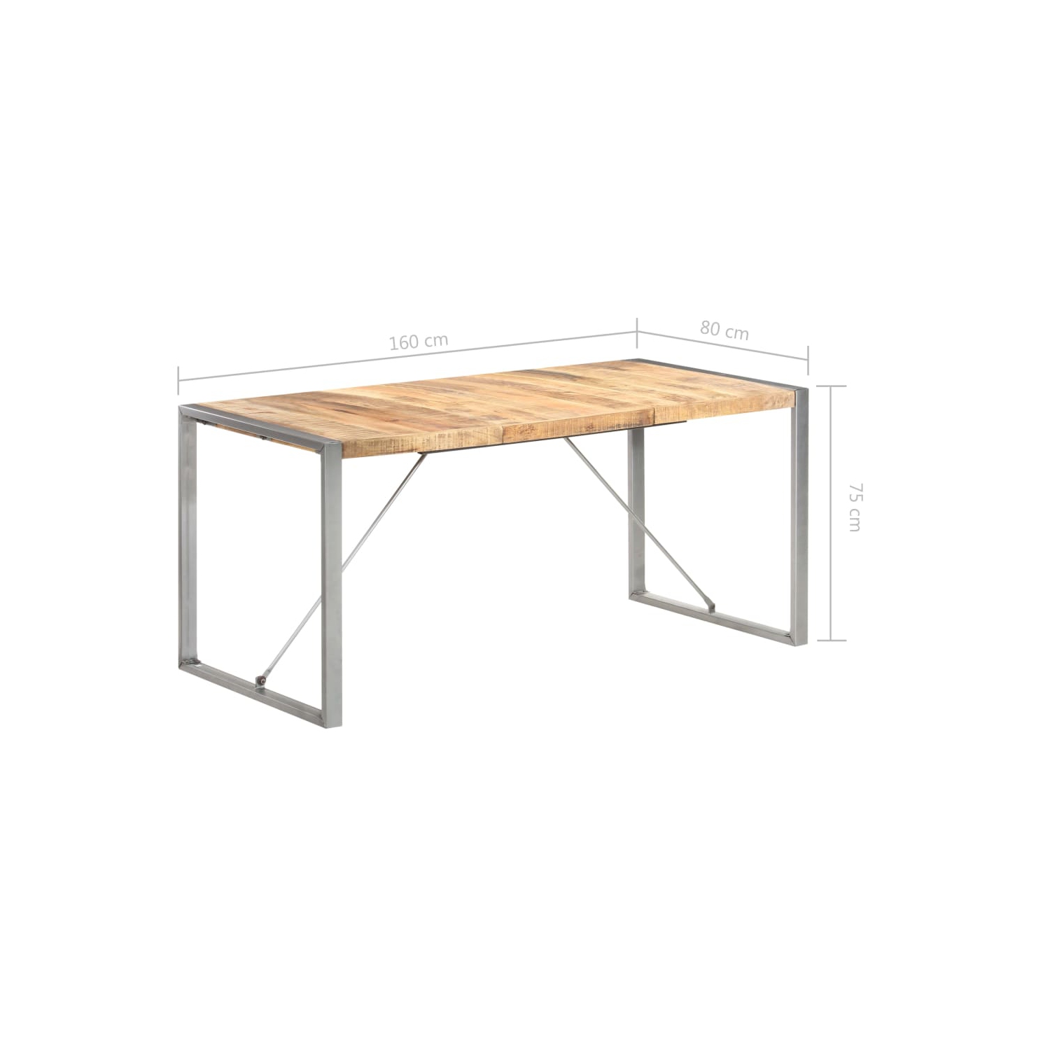 vidaXL Dining Table 160x80x75 cm Solid Rough Mango Wood