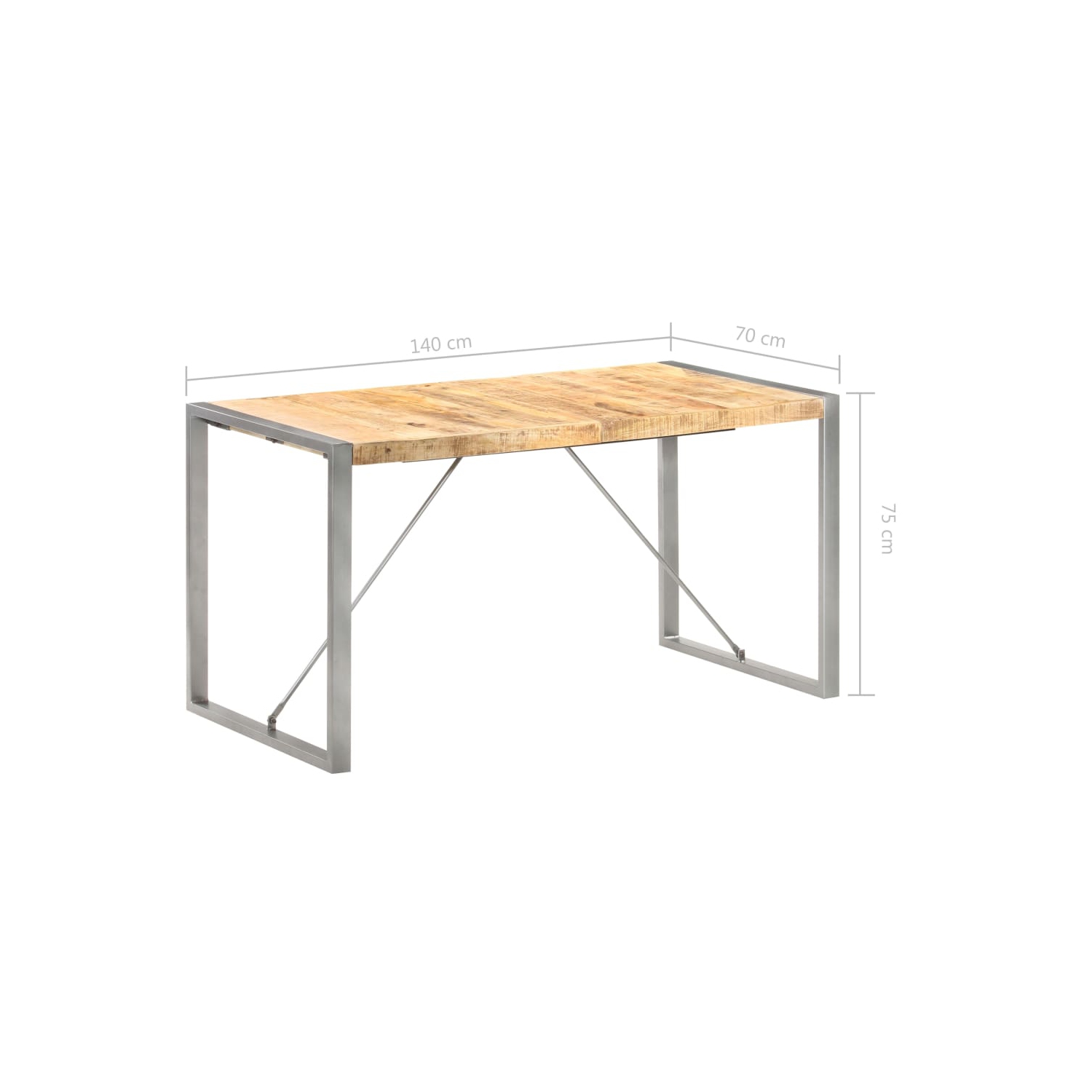 vidaXL Dining Table 140x70x75 cm Solid Rough Mango Wood