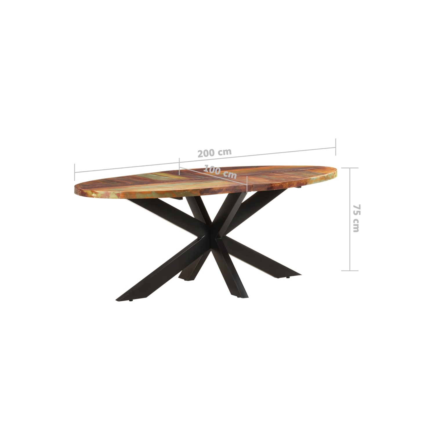 vidaXL Dining Table Oval 200x100x75 cm Solid Reclaimed Wood