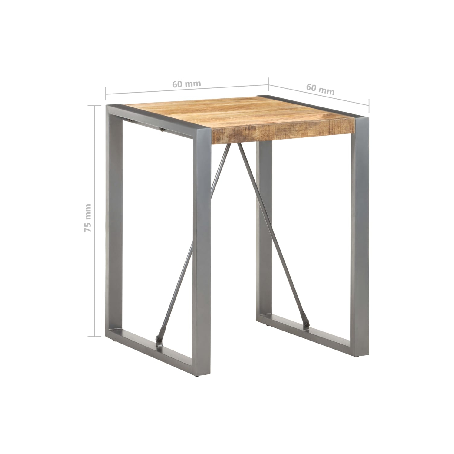 vidaXL Dining Table 60x60x75 cm Solid Rough Mango Wood