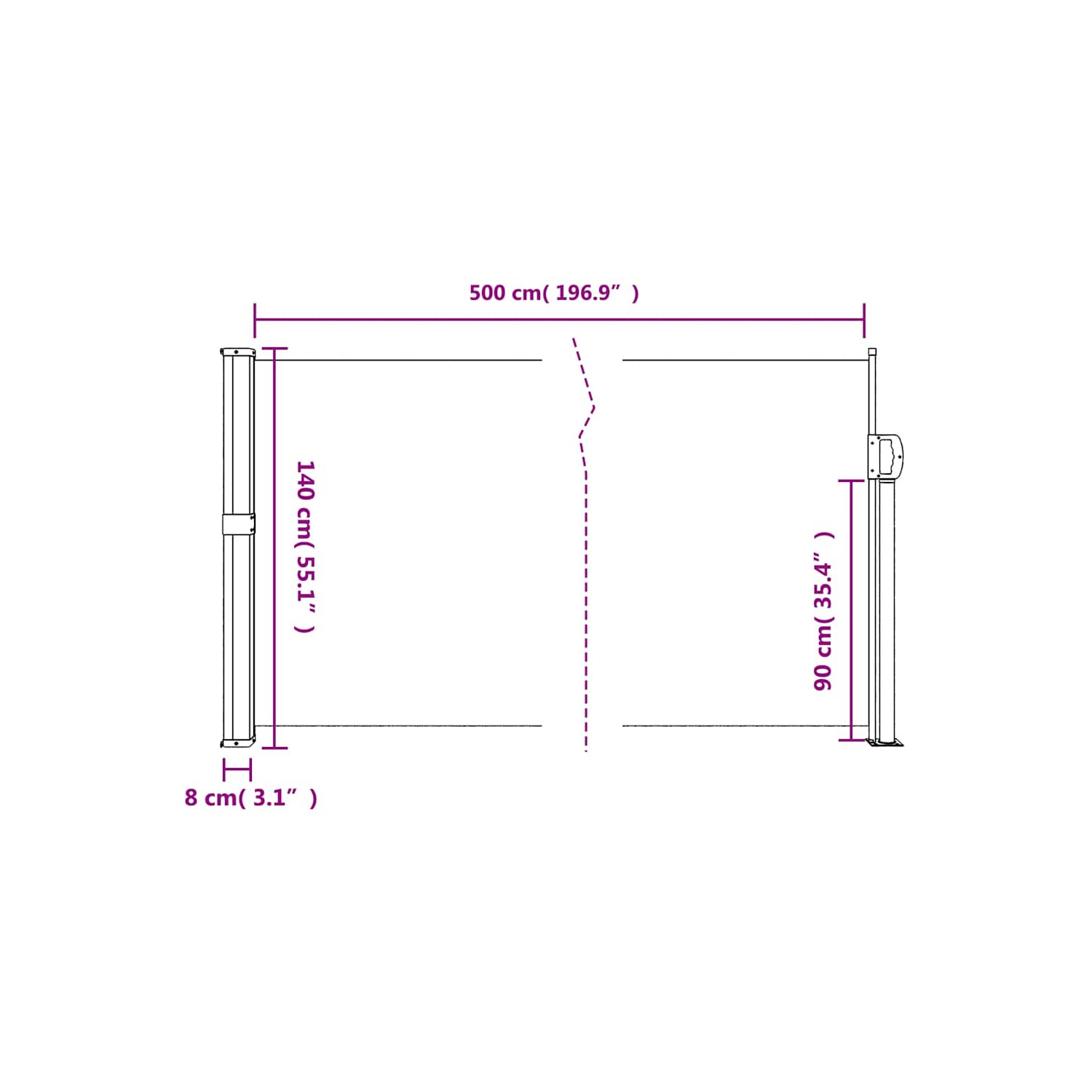 vidaXL Retractable Side Awning Anthracite 140x500 cm