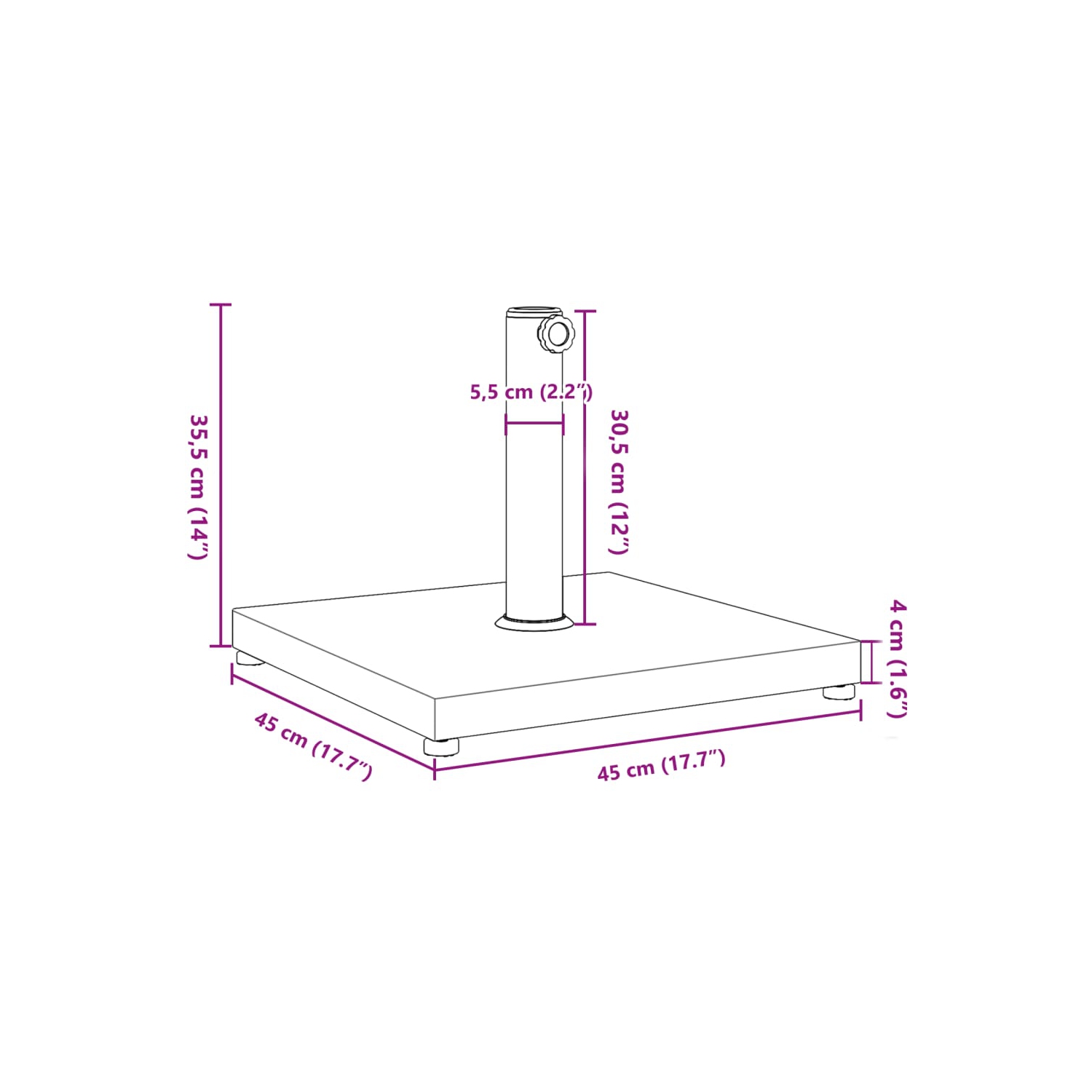 vidaXL Parasol Base for Ø32/38/48 mm Poles 18 kg Square