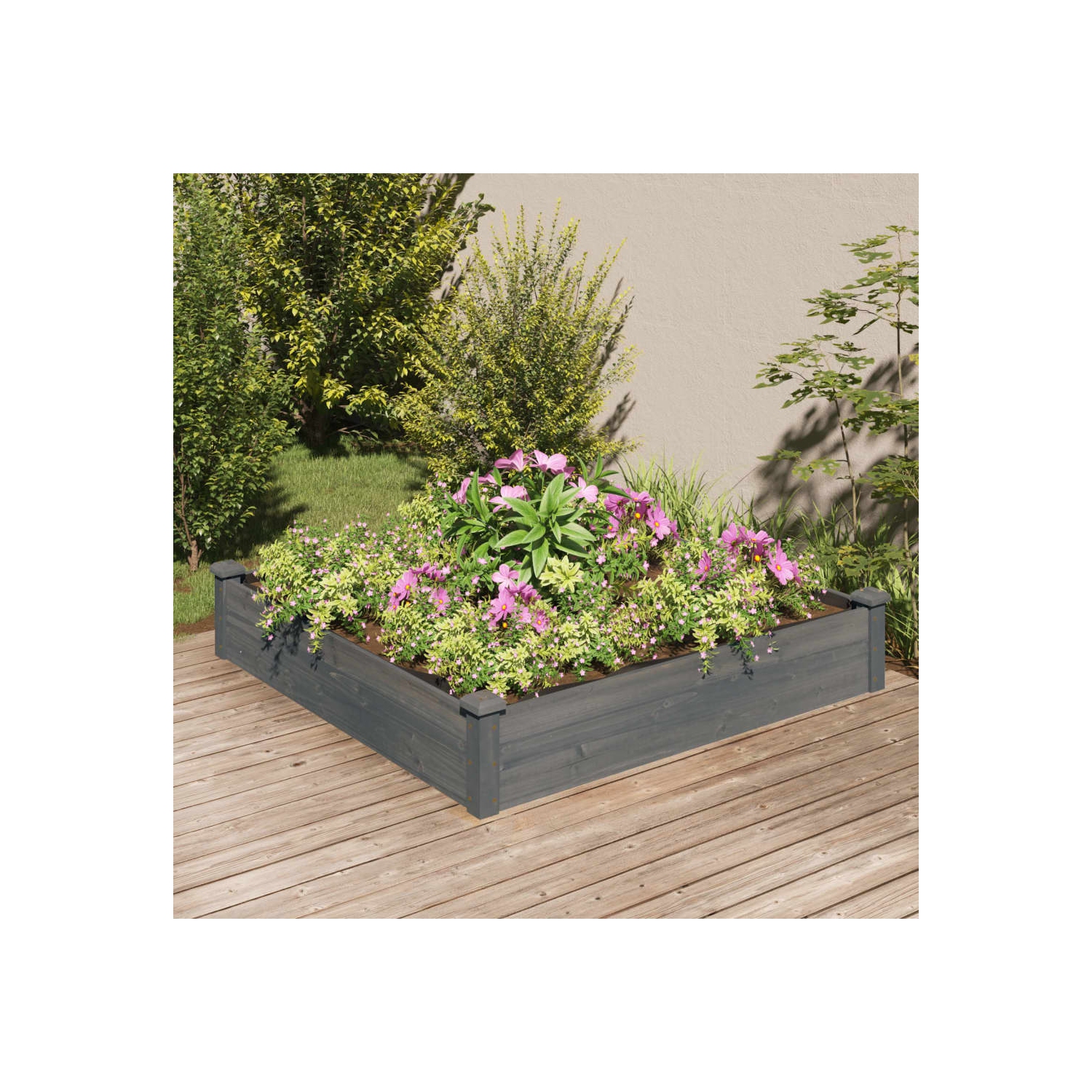 vidaXL Garden Raised Bed with Liner Grey 120x120x25 cm Solid Wood Fir