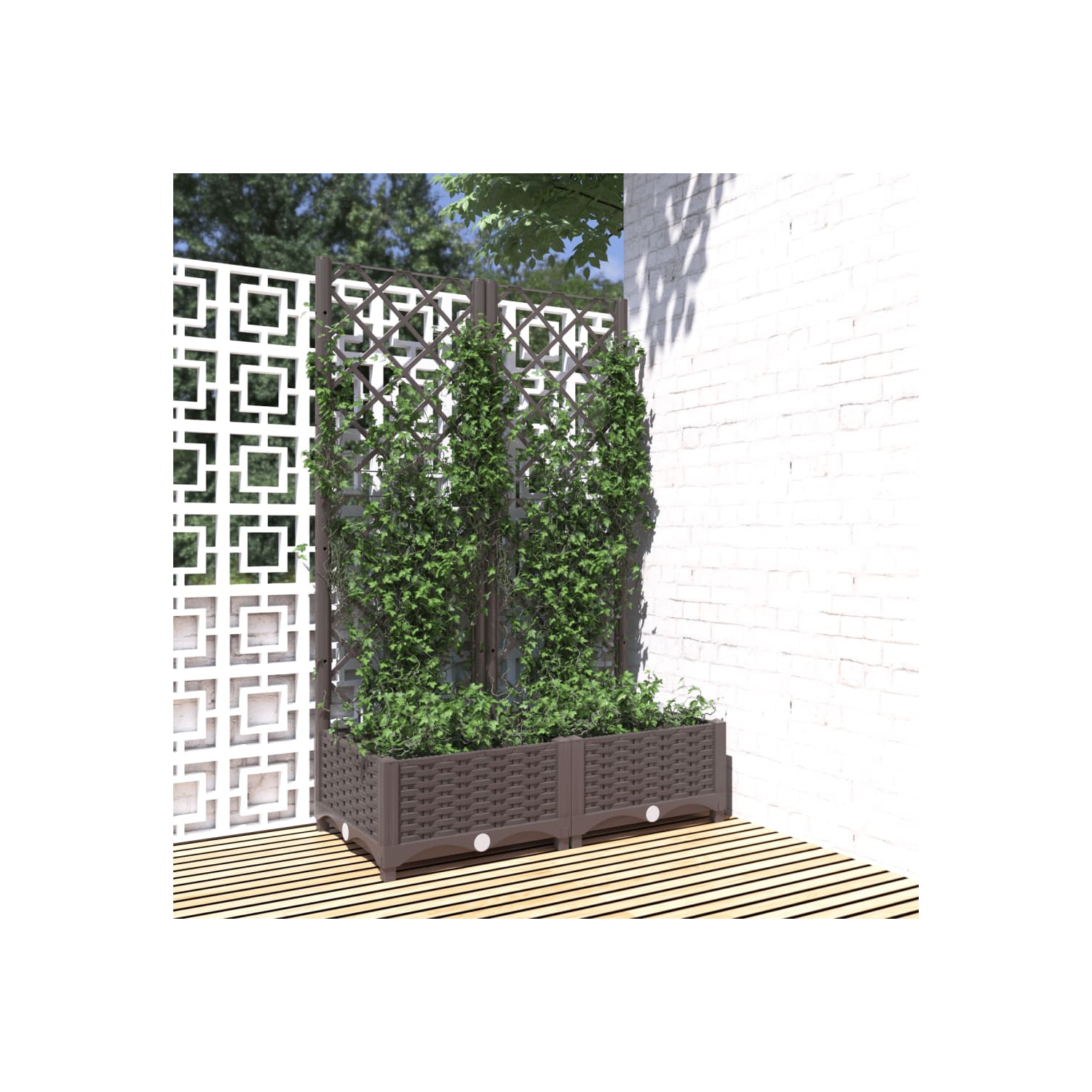 vidaXL Garden Planter with Trellis Brown 80x40x121.5 cm PP