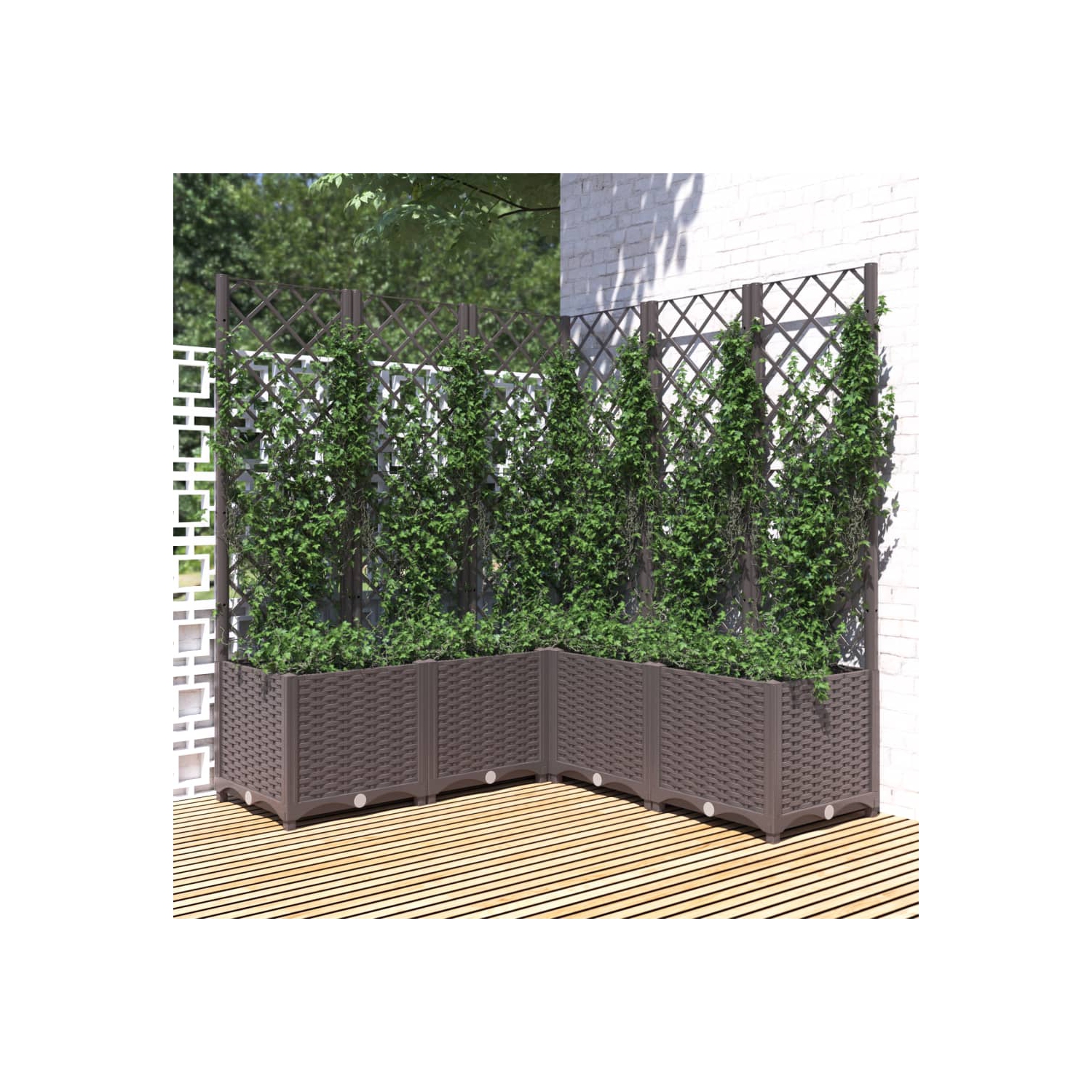 vidaXL Garden Planter with Trellis Brown 120x120x136 cm PP