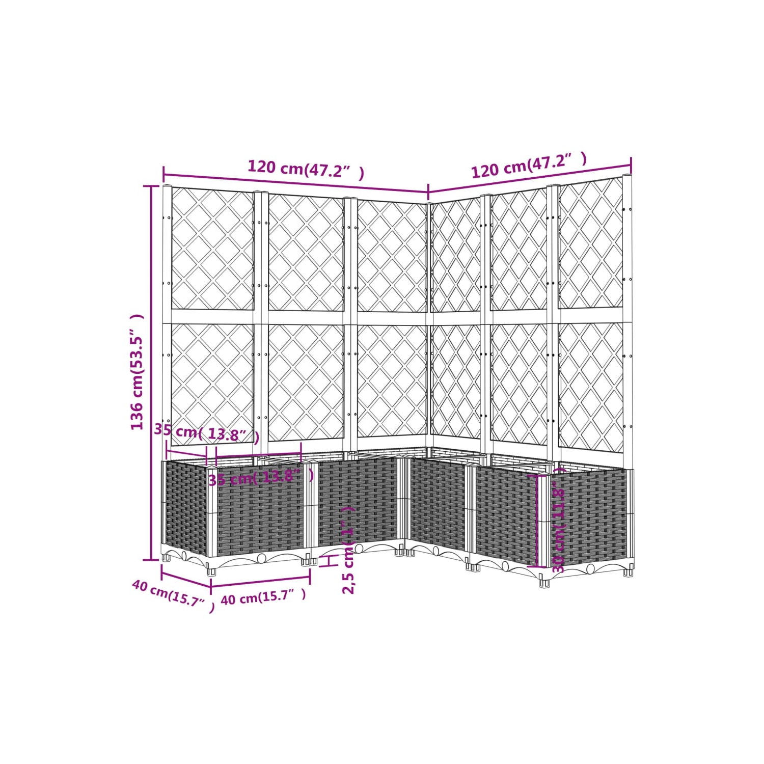 vidaXL Garden Planter with Trellis Brown 120x120x136 cm PP