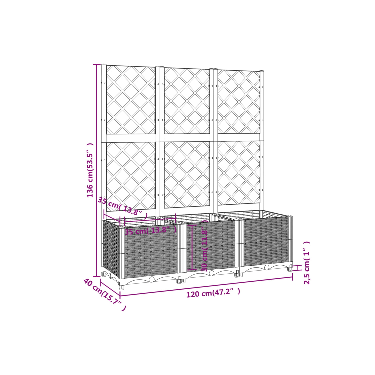 vidaXL Garden Planter with Trellis Brown 120x40x136 cm PP