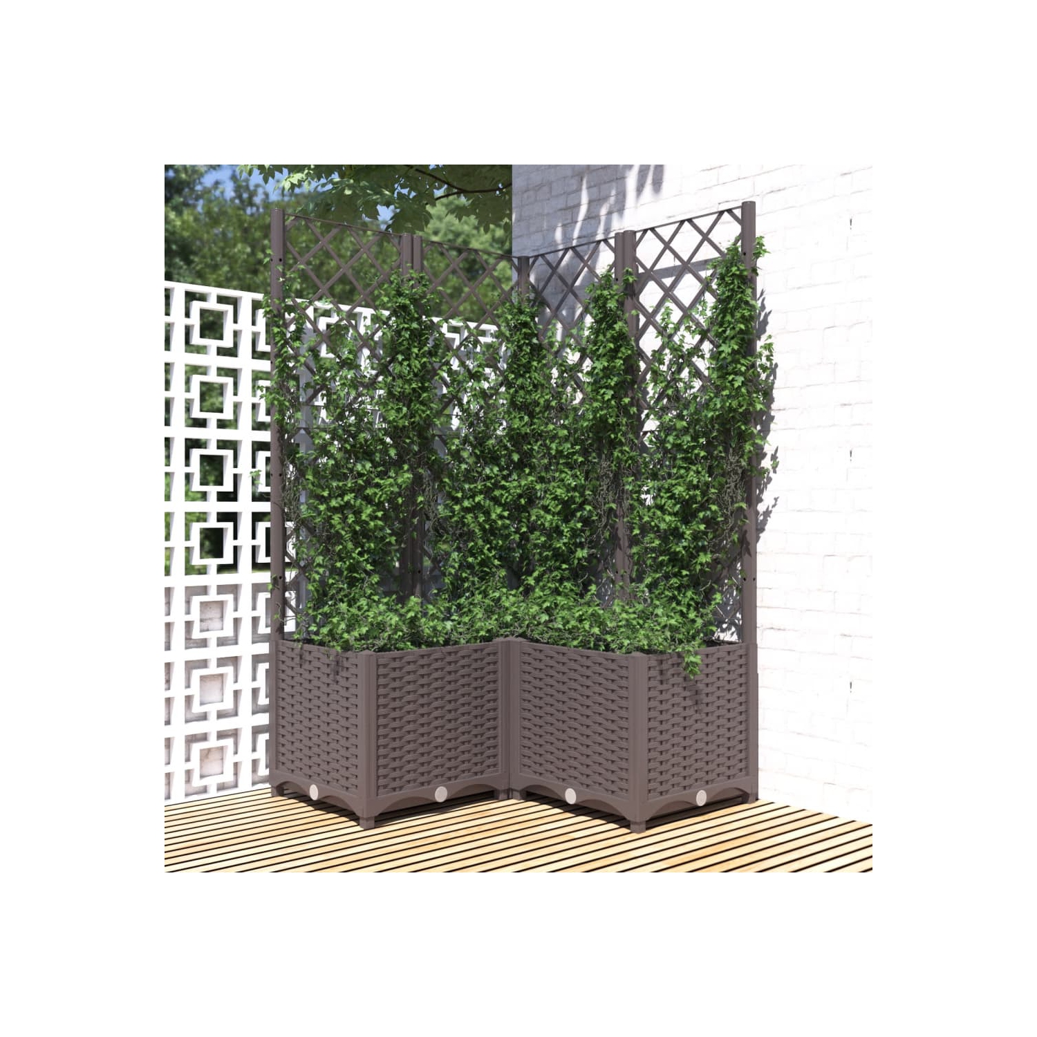 vidaXL Garden Planter with Trellis Brown 80x80x136 cm PP