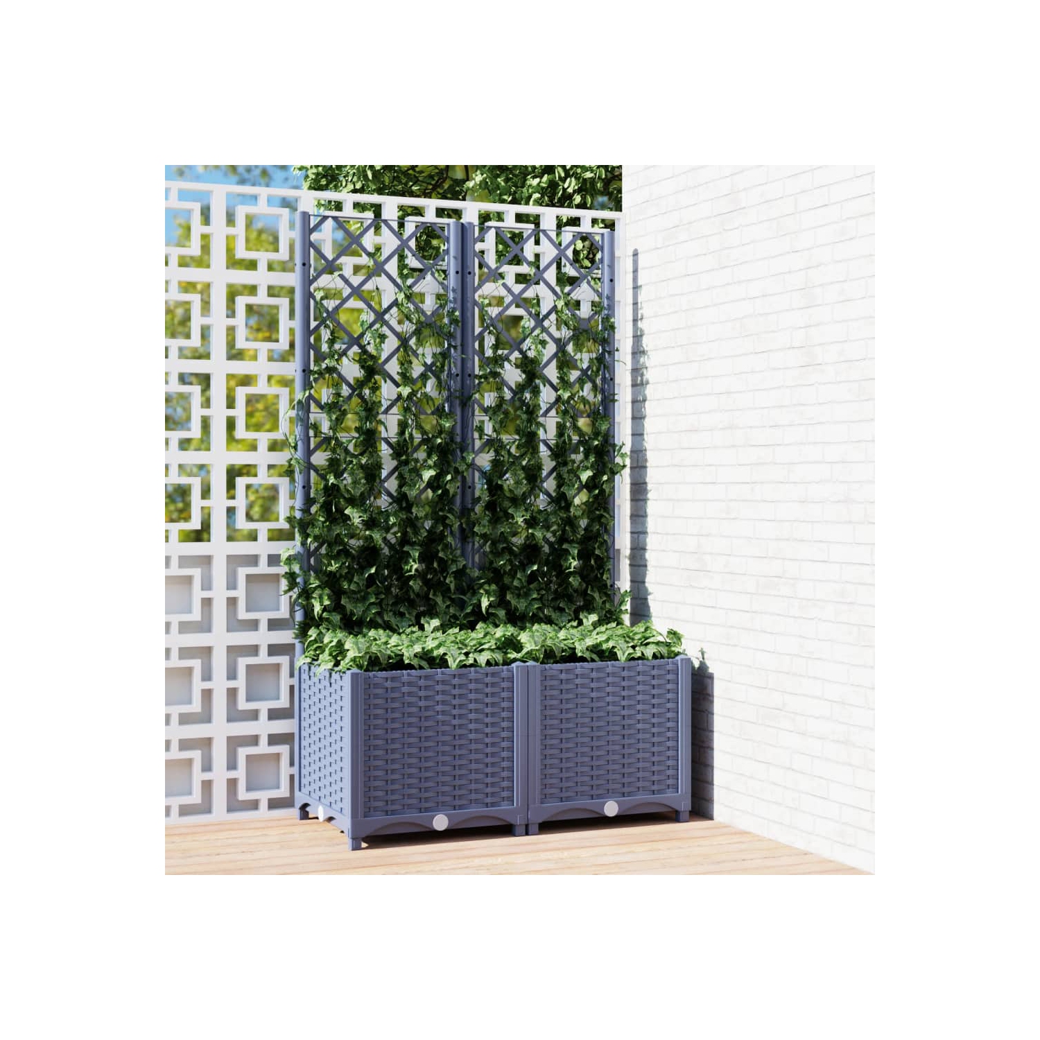 vidaXL Garden Planter with Trellis Blue Grey 80x40x136 cm PP