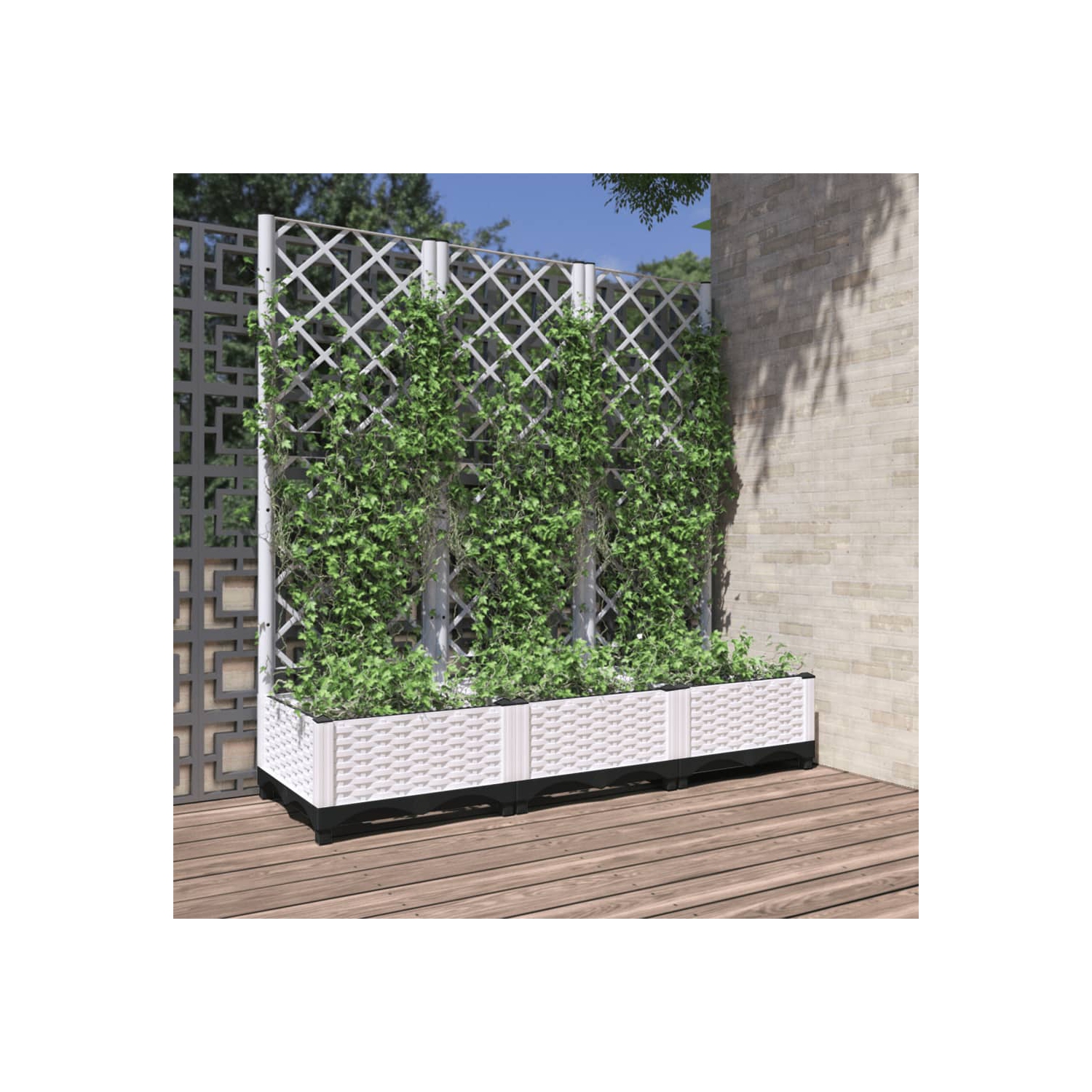 vidaXL Garden Planter with Trellis White 120x40x121.5 cm PP