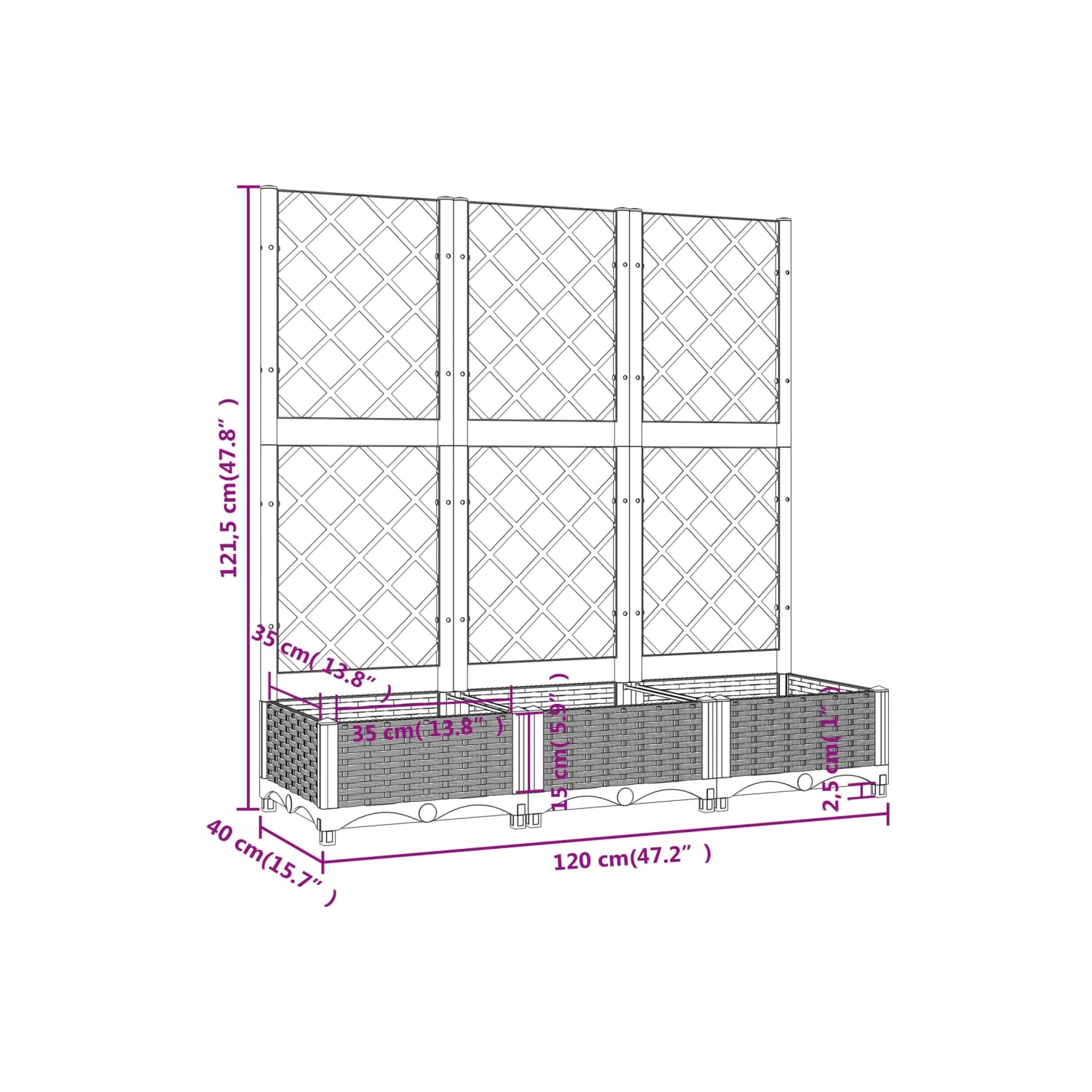 vidaXL Garden Planter with Trellis White 120x40x121.5 cm PP