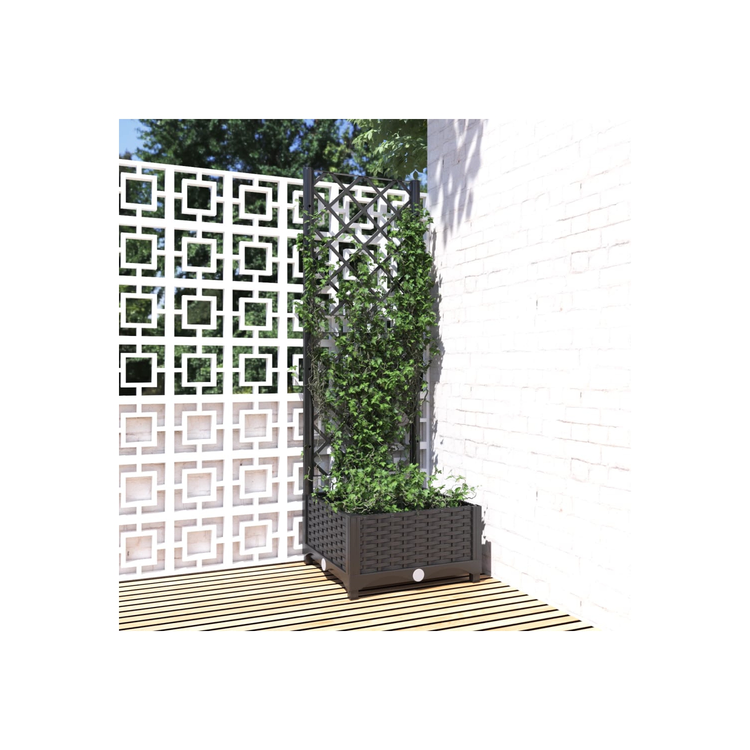 vidaXL Garden Planter with Trellis Black 40x40x121.5 cm PP