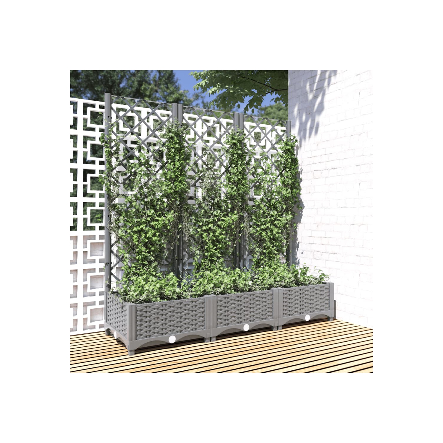vidaXL Garden Planter with Trellis Light Grey 120x40x121.5 cm PP