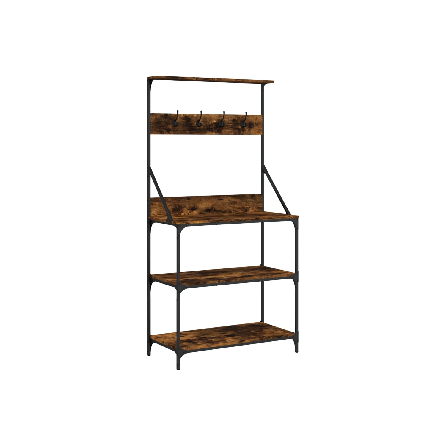 vidaXL Baker's Rack with Hooks 4-Tier Smoked Oak Engineered Wood