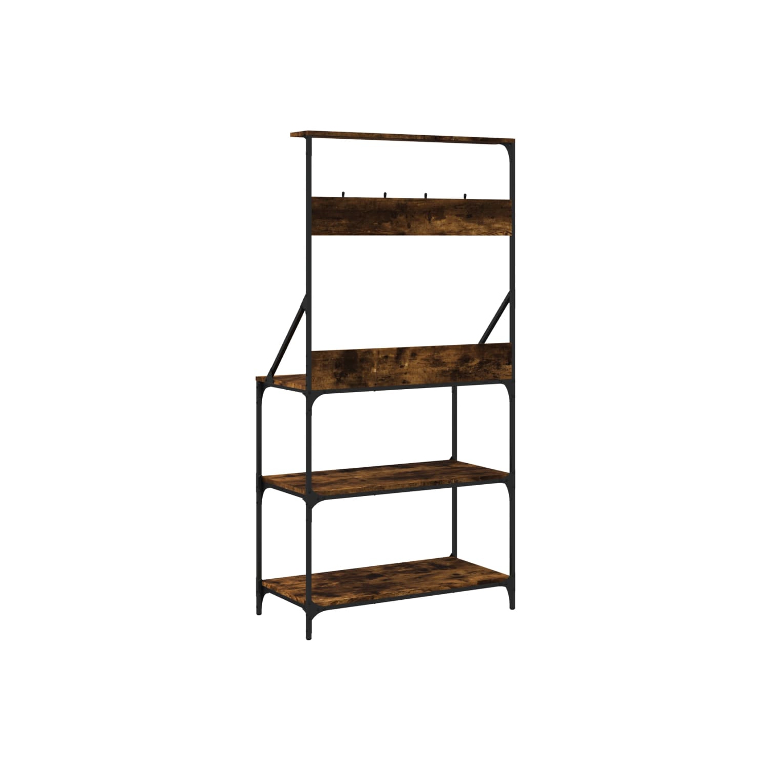 vidaXL Baker's Rack with Hooks 4-Tier Smoked Oak Engineered Wood