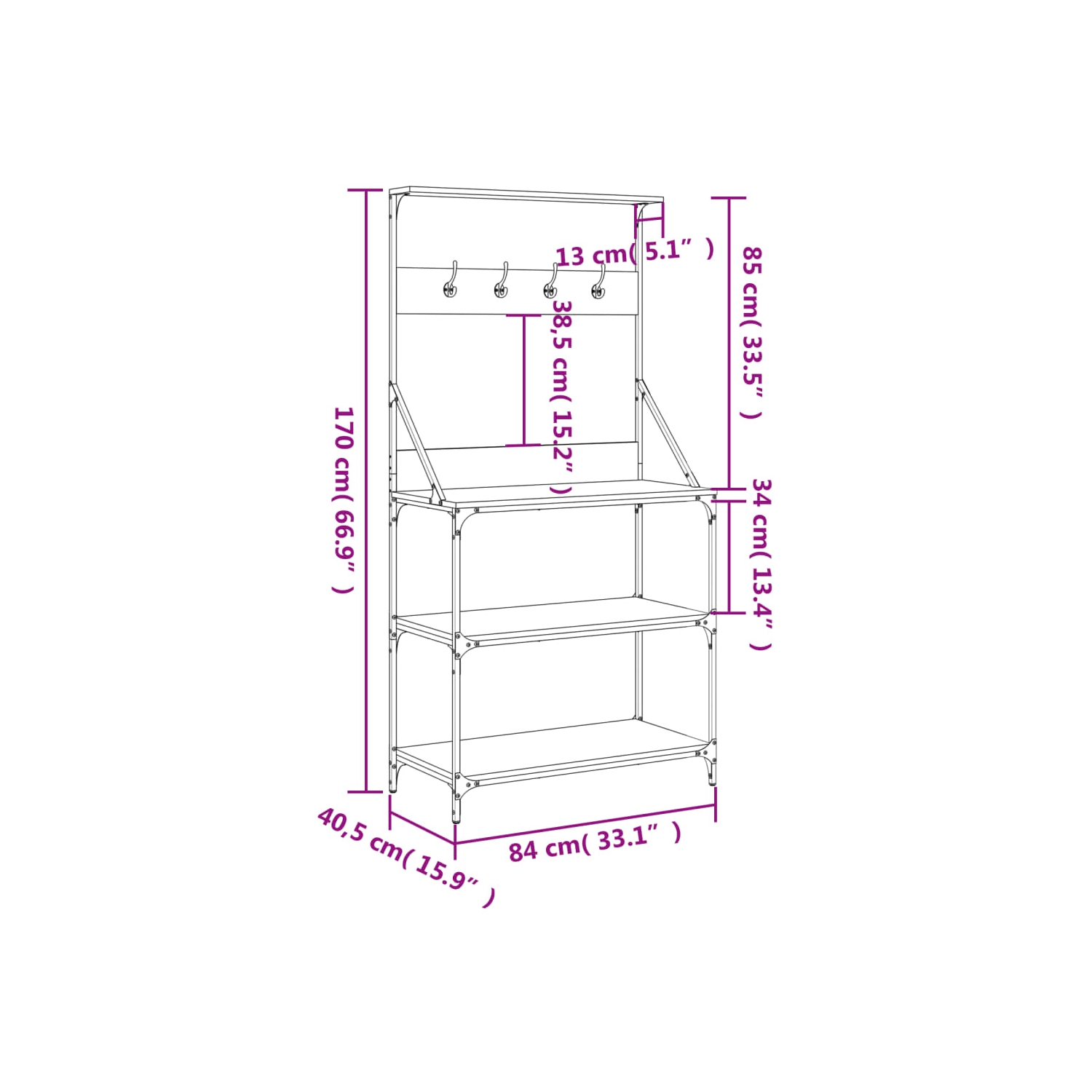 vidaXL Baker's Rack with Hooks 4-Tier Smoked Oak Engineered Wood
