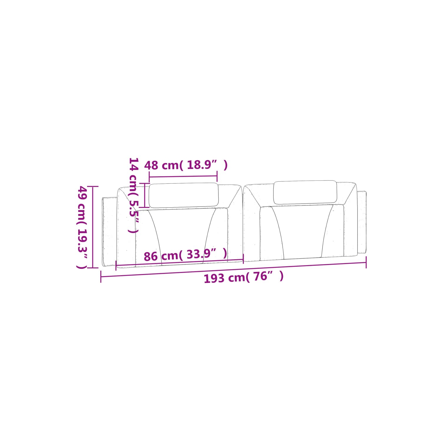 vidaXL Headboard Cushion "Viana" Black and White 193 cm Faux Leather