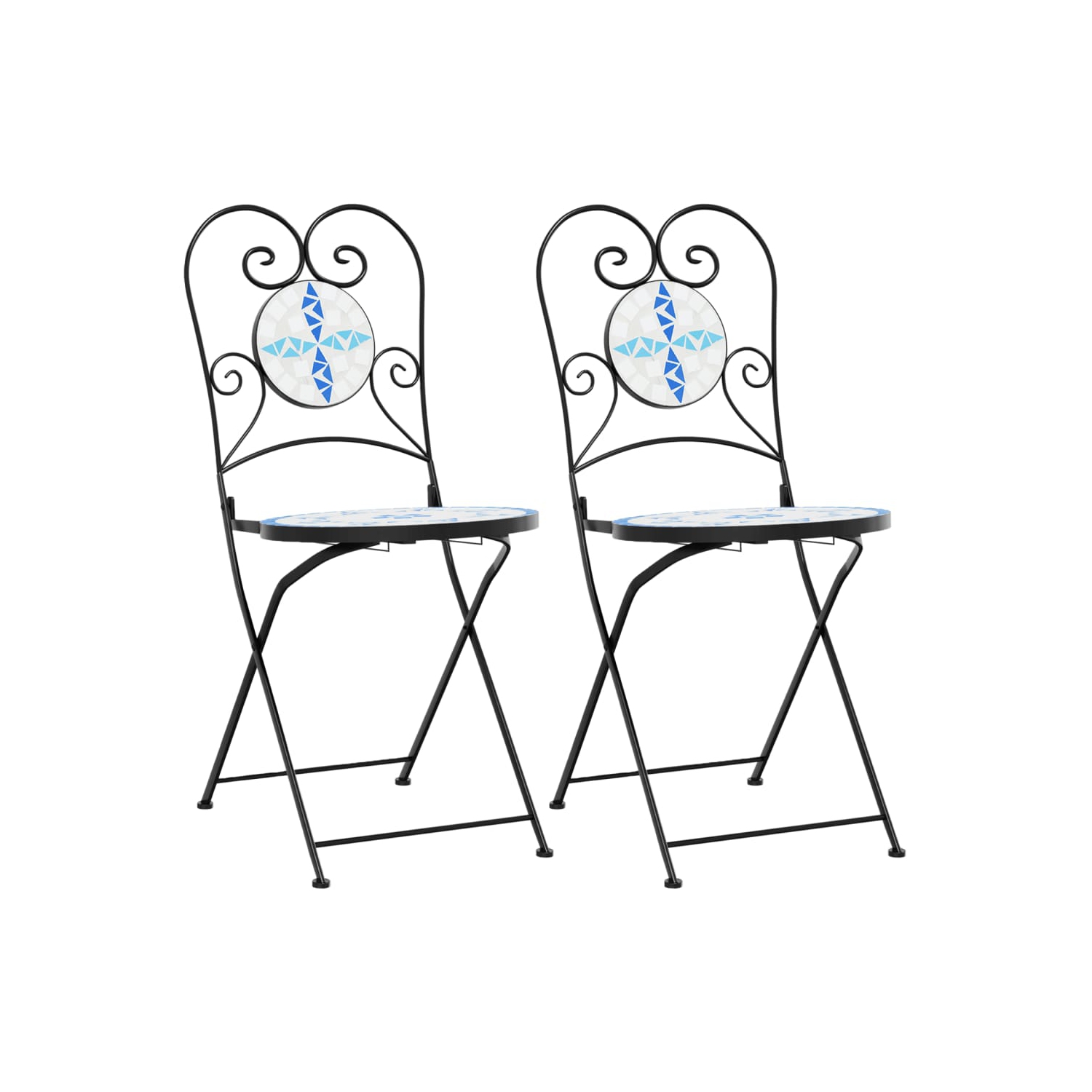 vidaXL Bistro Chairs Foldable 2 pcs Blue and White Ceramic