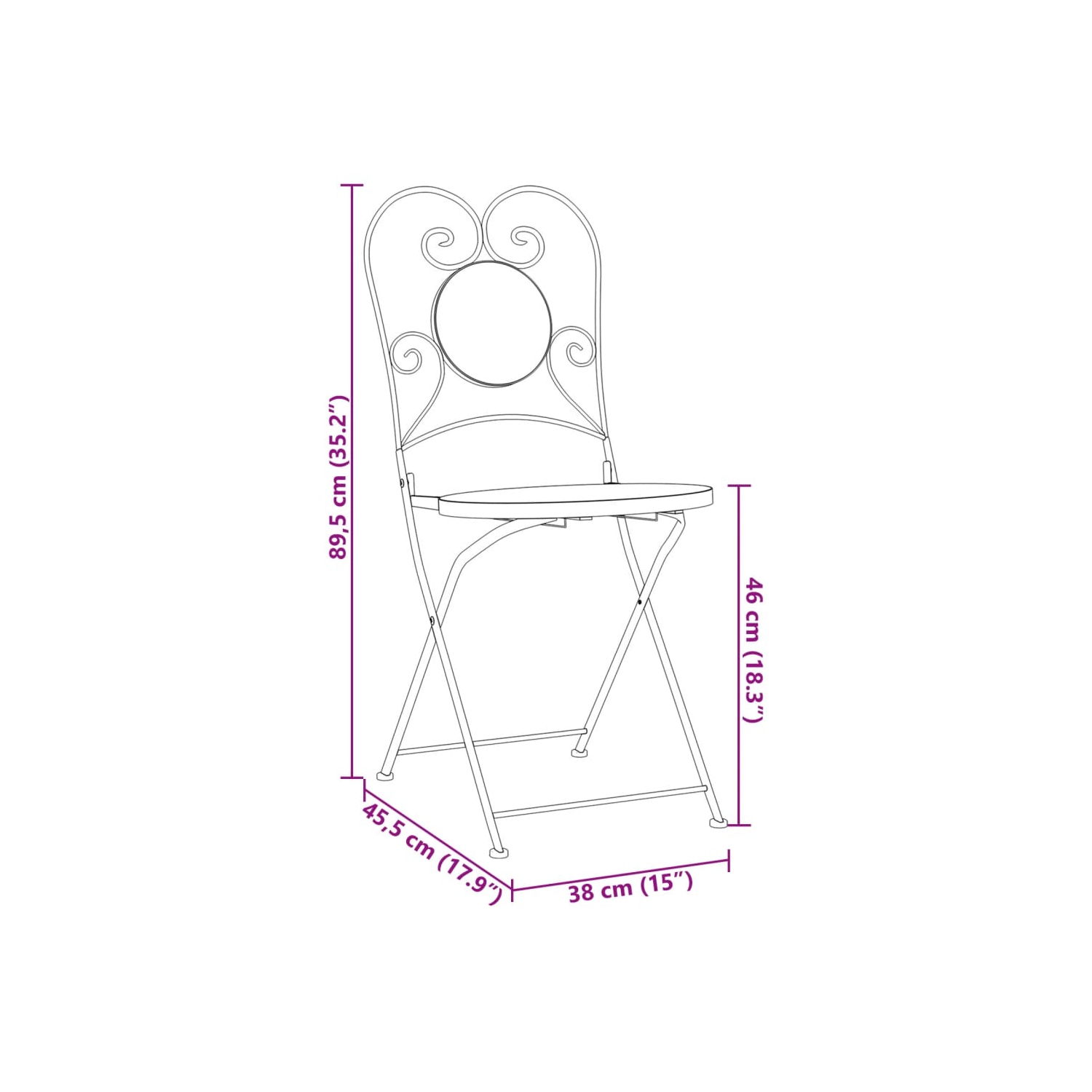 vidaXL Bistro Chairs Foldable 2 pcs Blue and White Ceramic