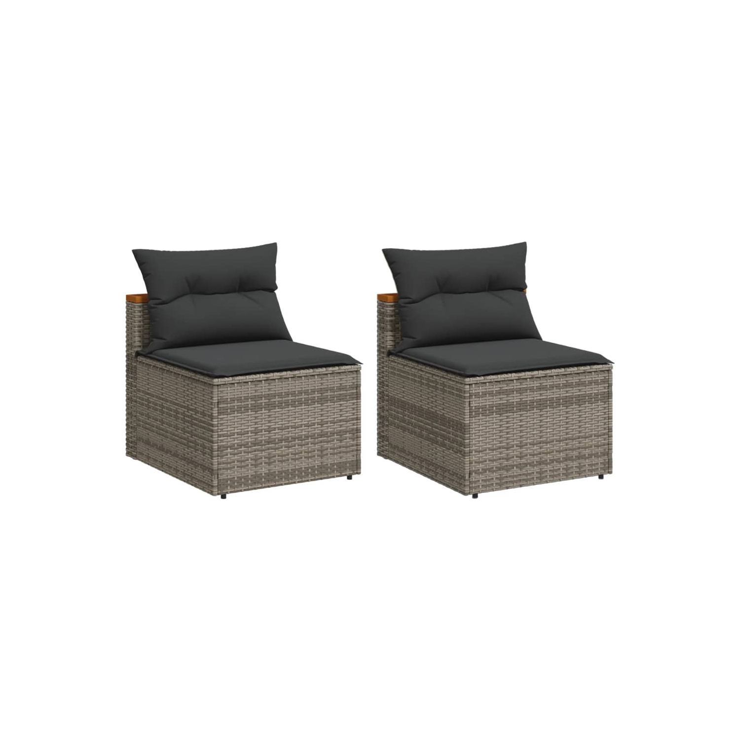 vidaXL Garden Sofas Armless with Cushions 2 pcs Grey Poly Rattan