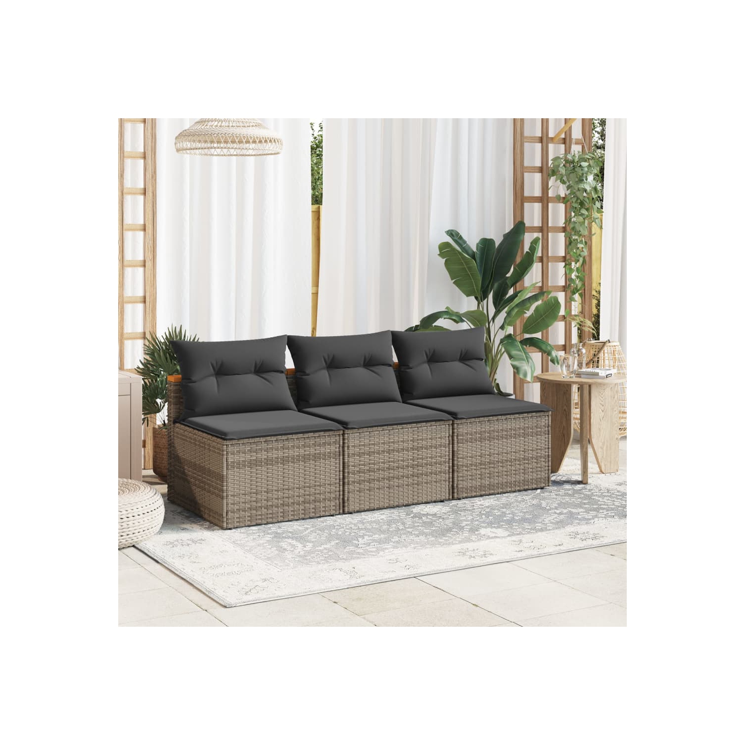 vidaXL Garden Sofas Armless with Cushions 2 pcs Grey Poly Rattan