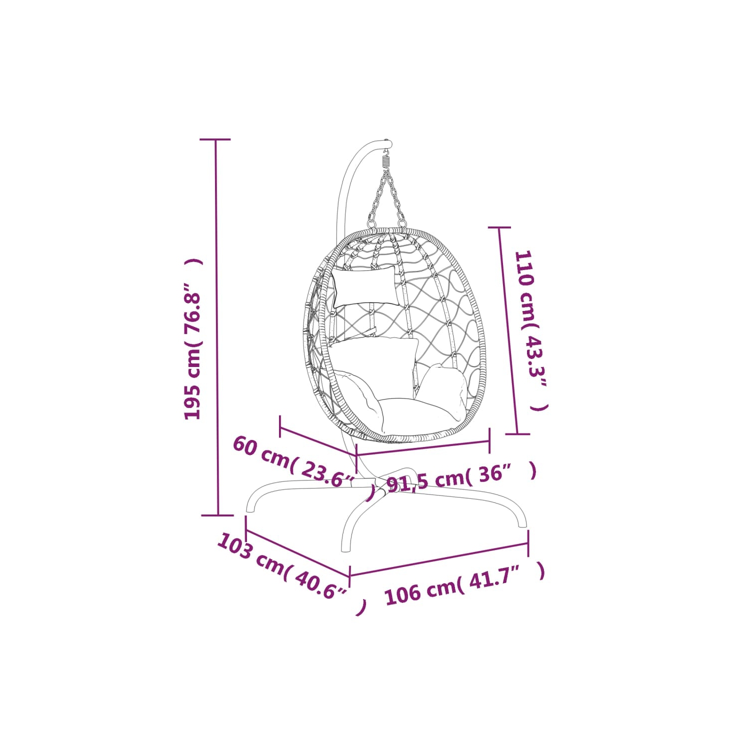 Fauteuil à œufs suspendu avec coussin en poly rotin et acier anthracite de vidaXL