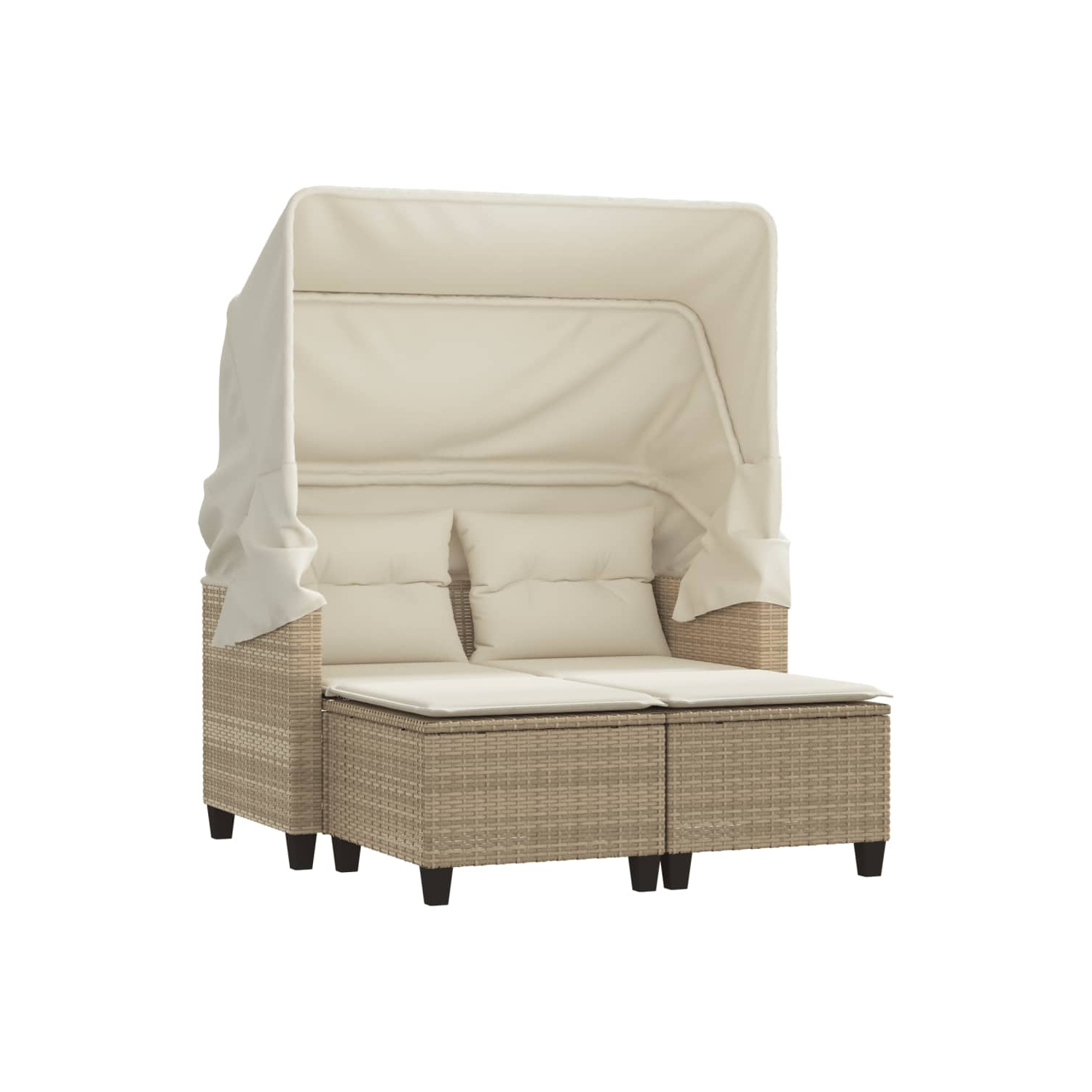 vidaXL Garden Sofa 2-Seater with Canopy and Stools Beige Poly Rattan