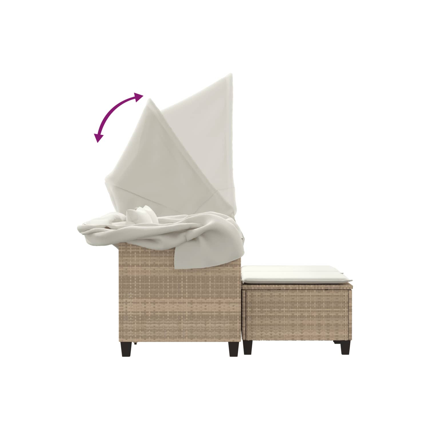 vidaXL Garden Sofa 2-Seater with Canopy and Stools Beige Poly Rattan