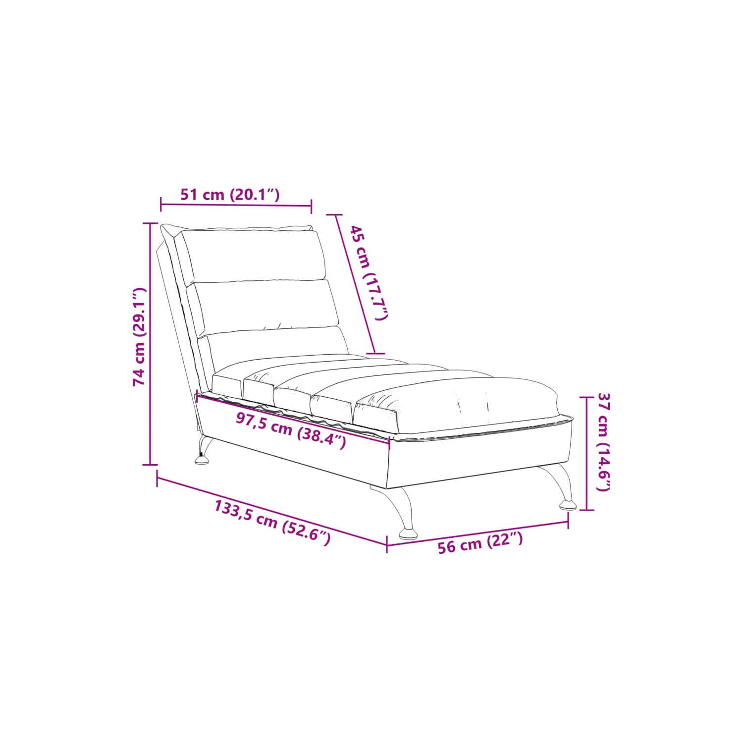 Chaise longue vidaXL avec coussins en tissu bleu