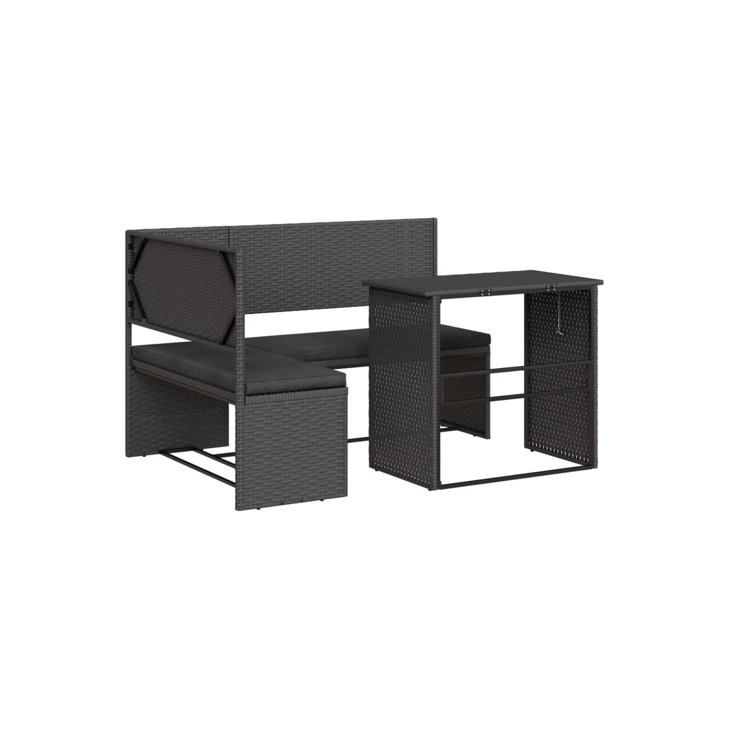 vidaXL Garden Sofa with Table and Cushions L-Shaped Black Poly Rattan