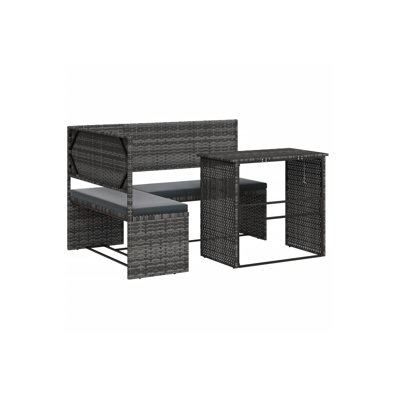 vidaXL Garden Sofa with Table and Cushions L-Shaped Grey Poly Rattan