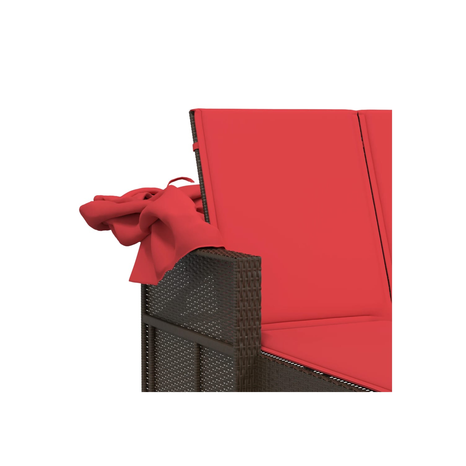 Chaise longue double soleil avec auvent et coussins en poly rotin brun