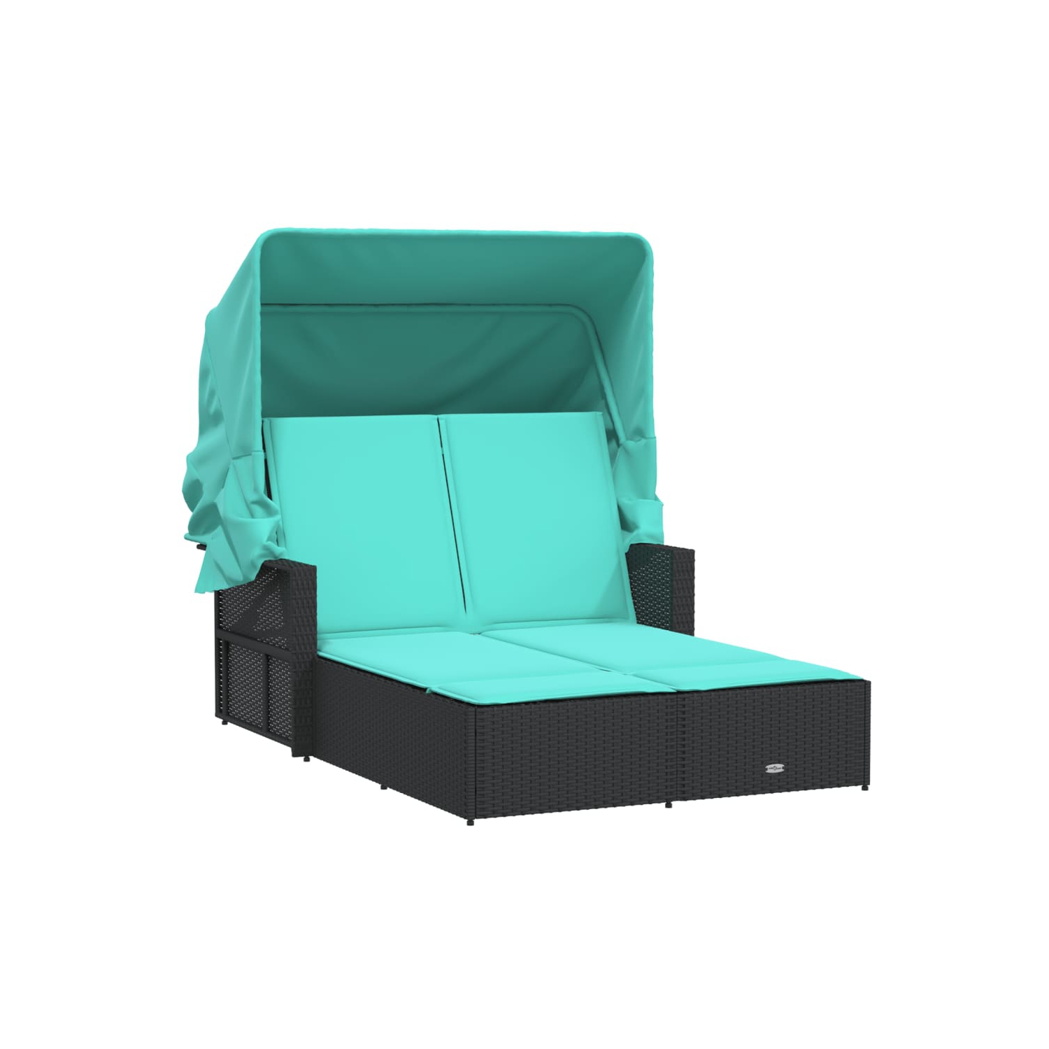 Chaise longue double soleil avec auvent et coussins en poly rotin noir de vidaXL