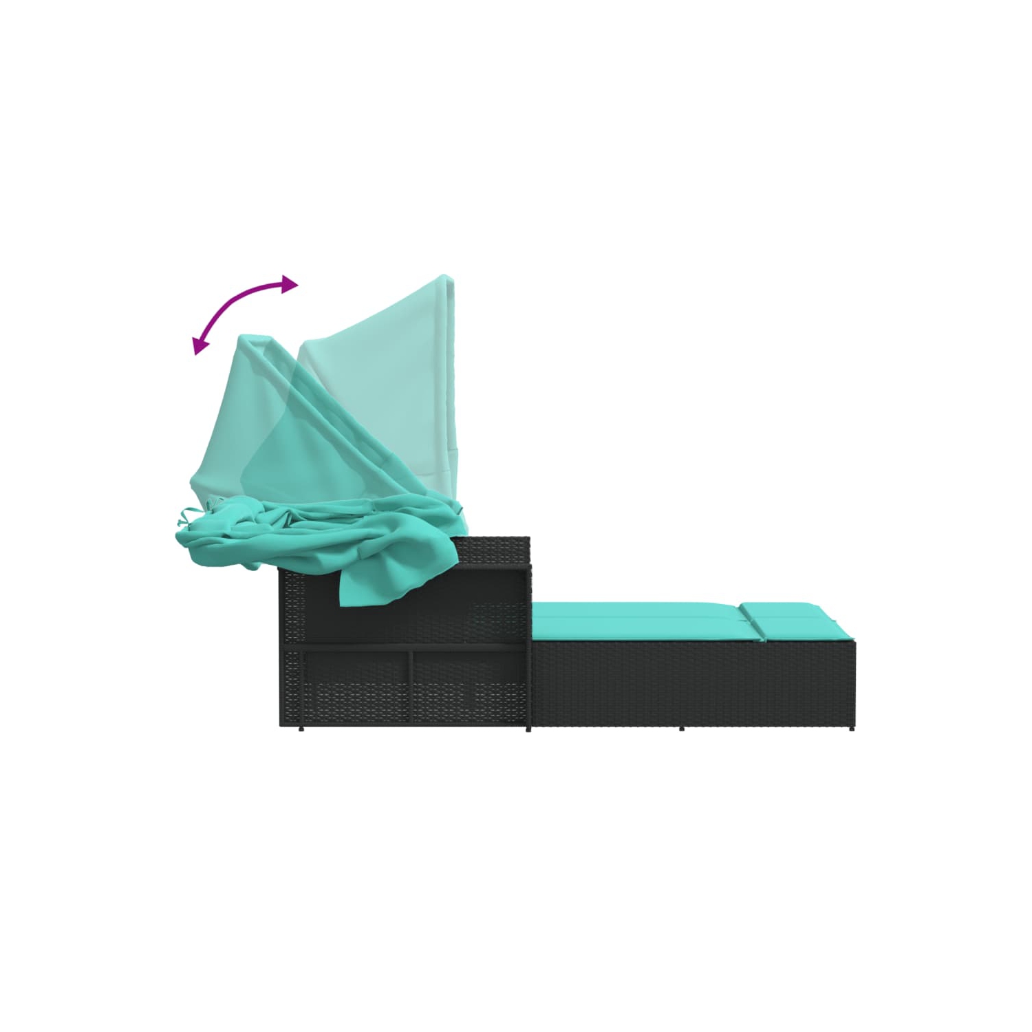 Chaise longue double soleil avec auvent et coussins en poly rotin noir de vidaXL