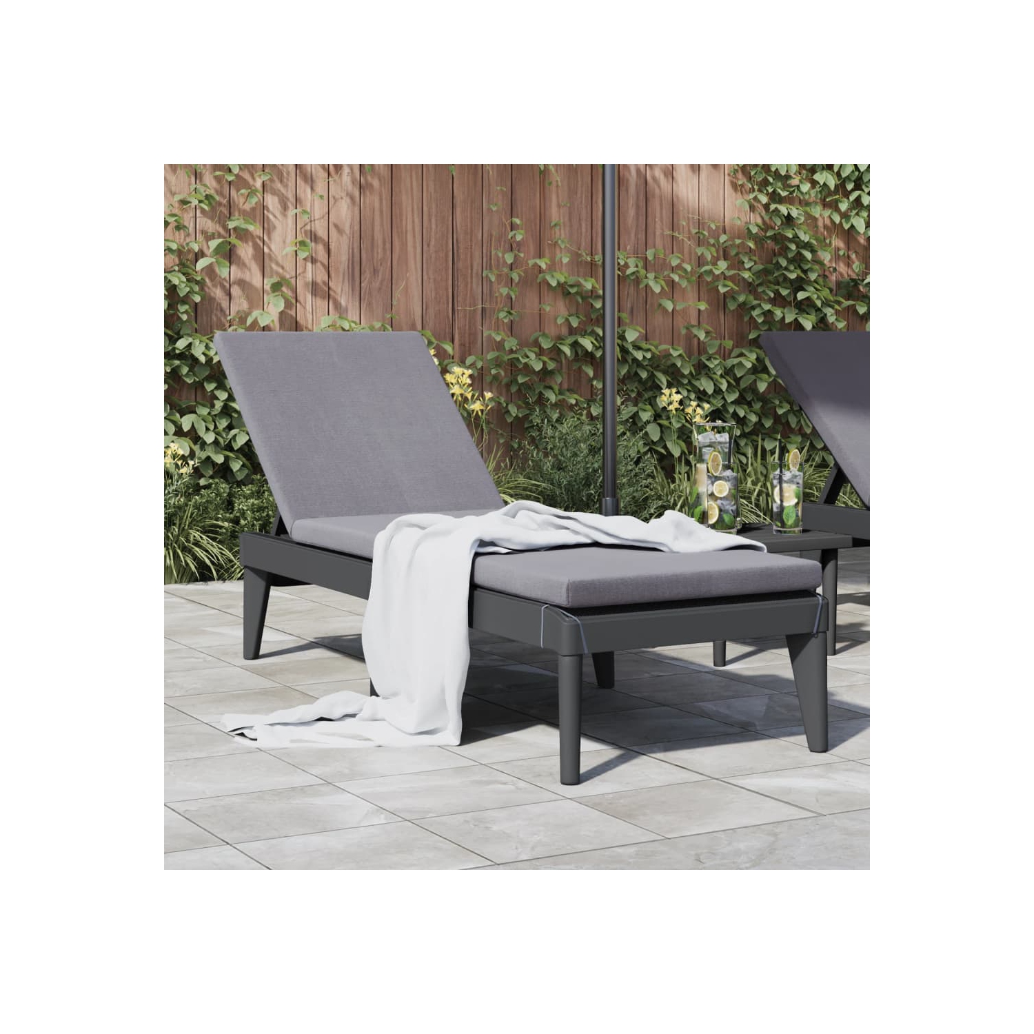 Chaise longue soleil avec coussin anthracite 186 x 60 x 29&nbsp;cm PP