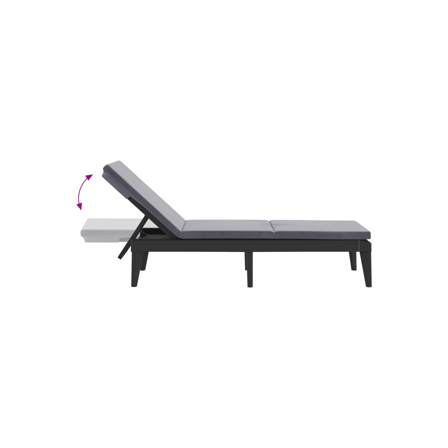 Chaise longue soleil avec coussin anthracite 186 x 60 x 29&nbsp;cm PP