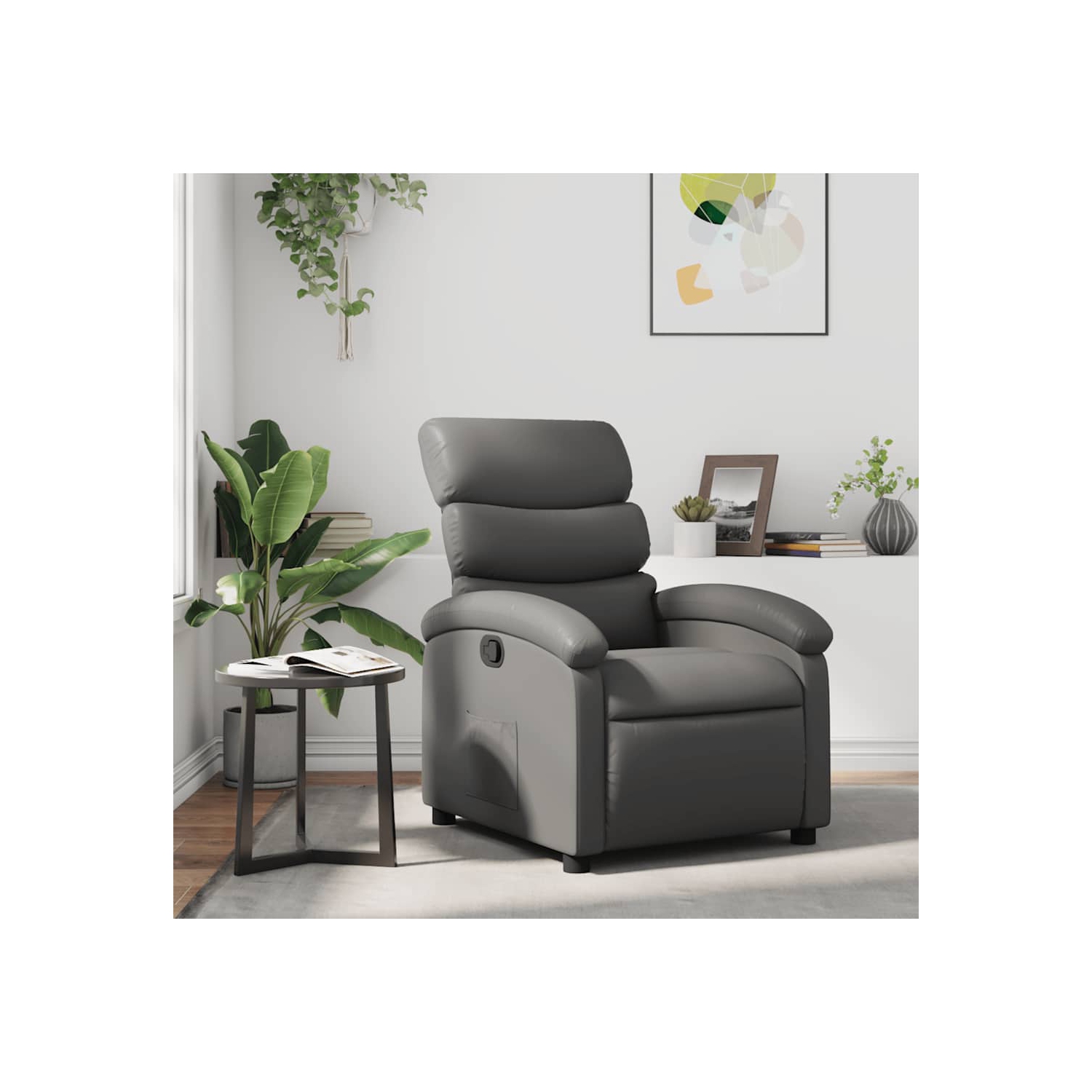 vidaXL Manual Recliner Chair, Adjustable Backrest/ Footrest, Gray Leather Reclining Sofa