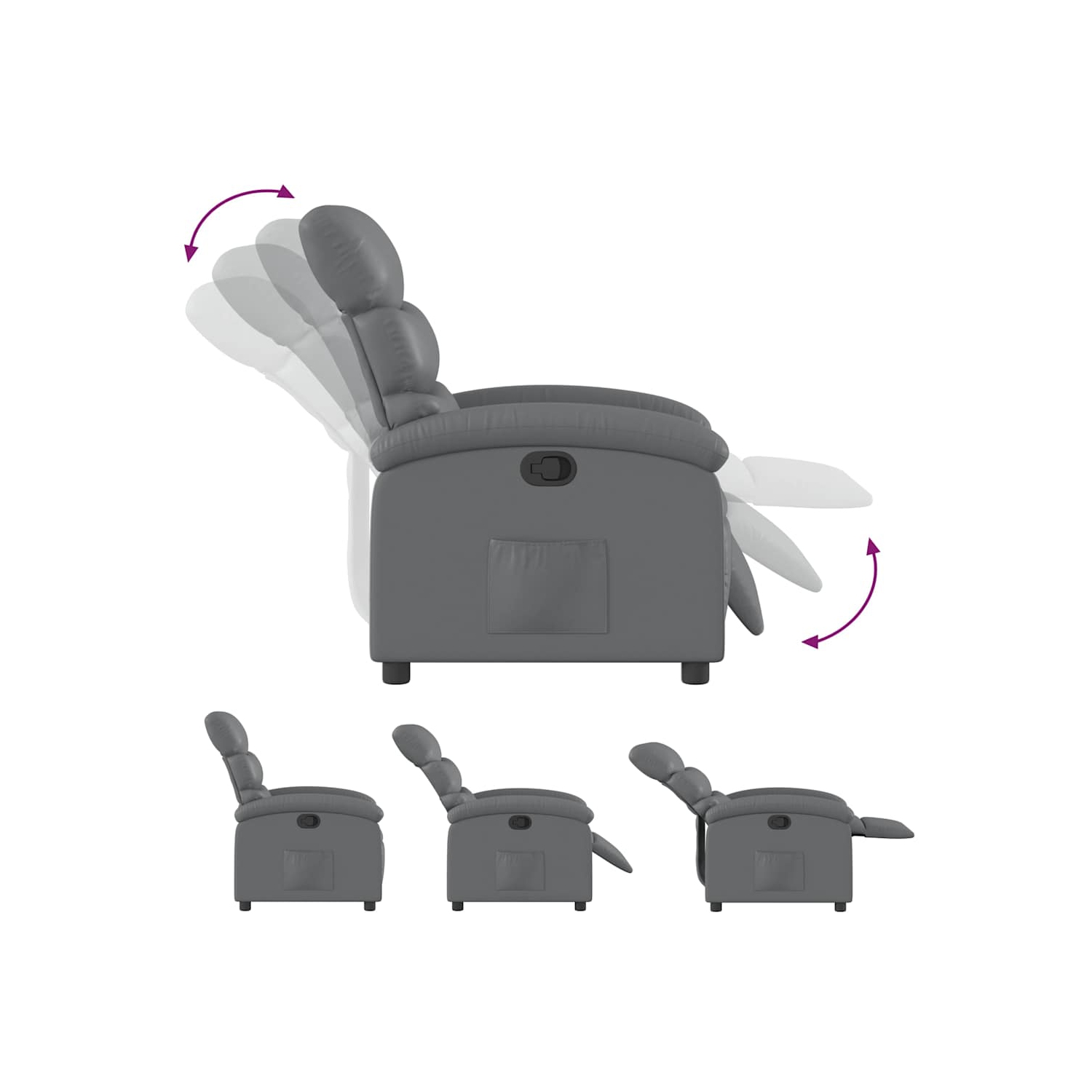 vidaXL Manual Recliner Chair, Adjustable Backrest/ Footrest, Gray Leather Reclining Sofa
