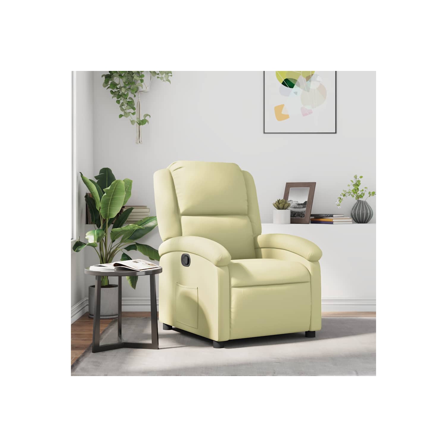 vidaXL Manual Recliner Chair, Adjustable Backrest/ Footrest, Cream Real Leather