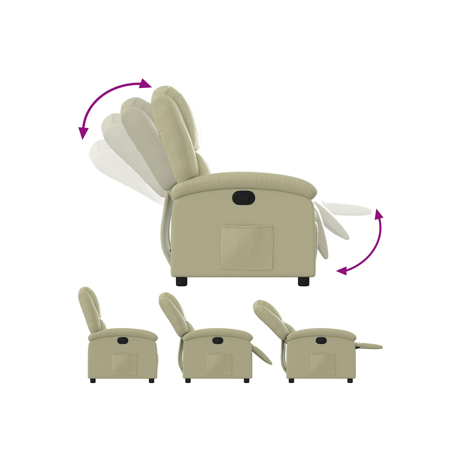 vidaXL Manual Recliner Chair, Adjustable Backrest/ Footrest, Cream Real Leather