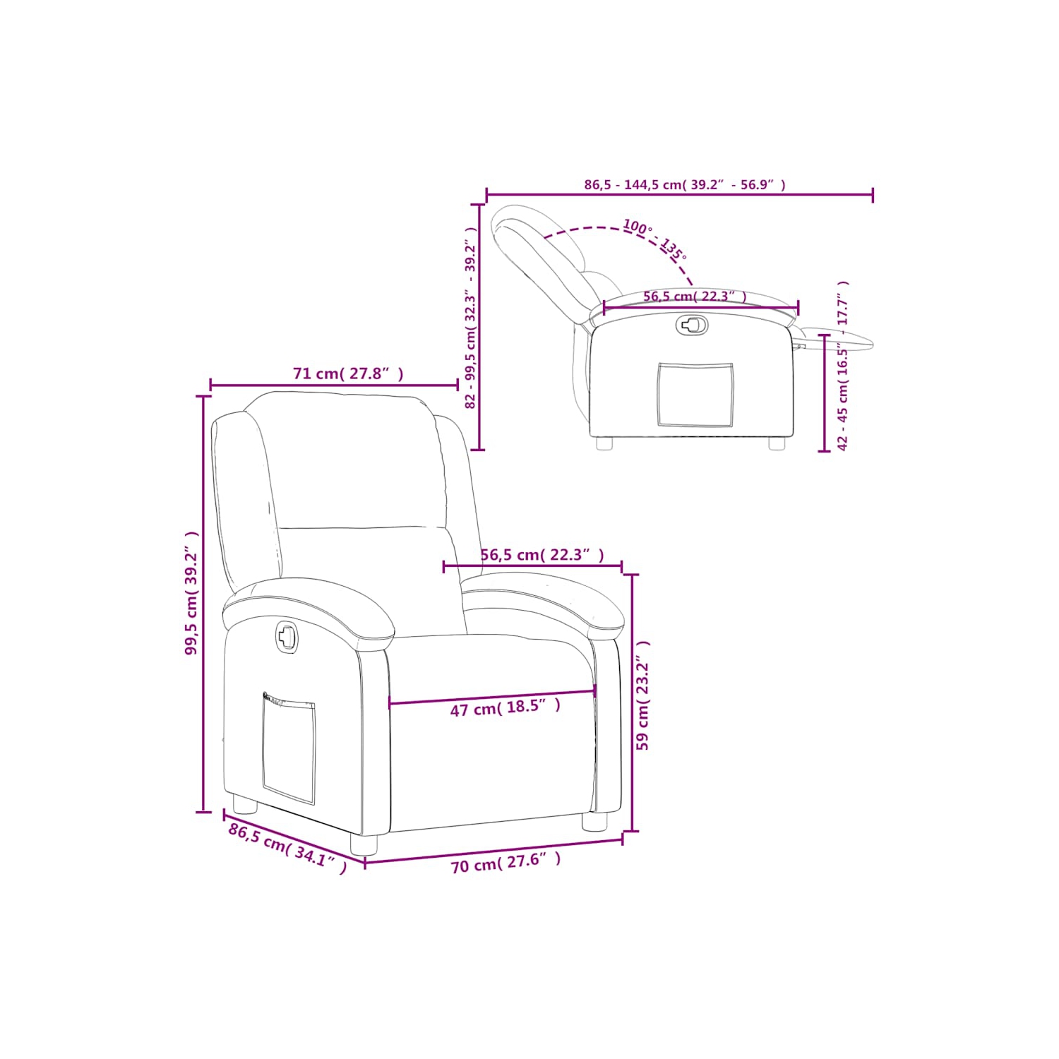 vidaXL Manual Recliner Chair, Adjustable Backrest/ Footrest, Cream Real Leather