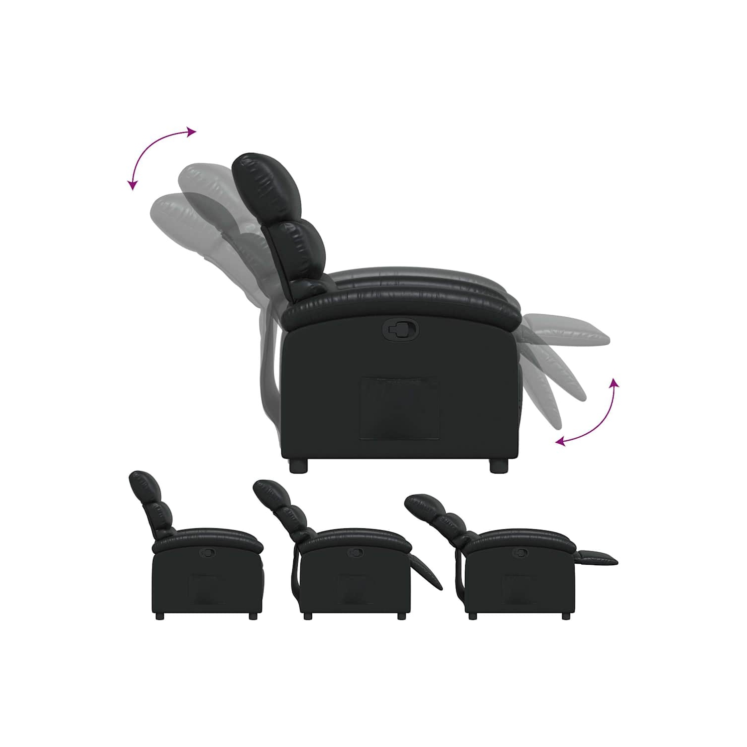 Fauteuil inclinable manuel vidaXL, dossier et repose-pieds réglables, canapé inclinable en cuir noir